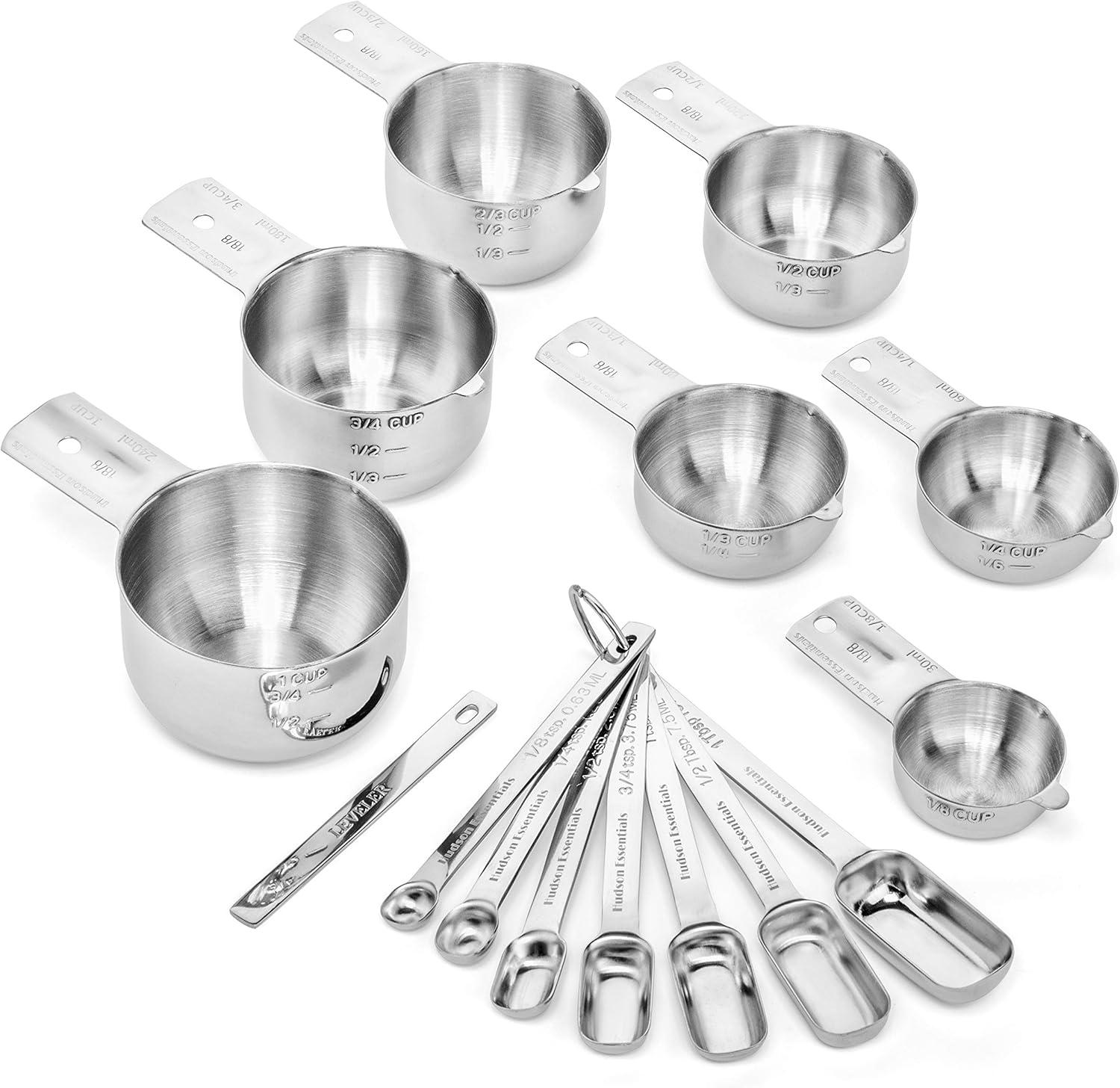 Hudson Essentials Stainless Steel Measuring Cups and Spoons Set - 14-Piece, Durable & Precise