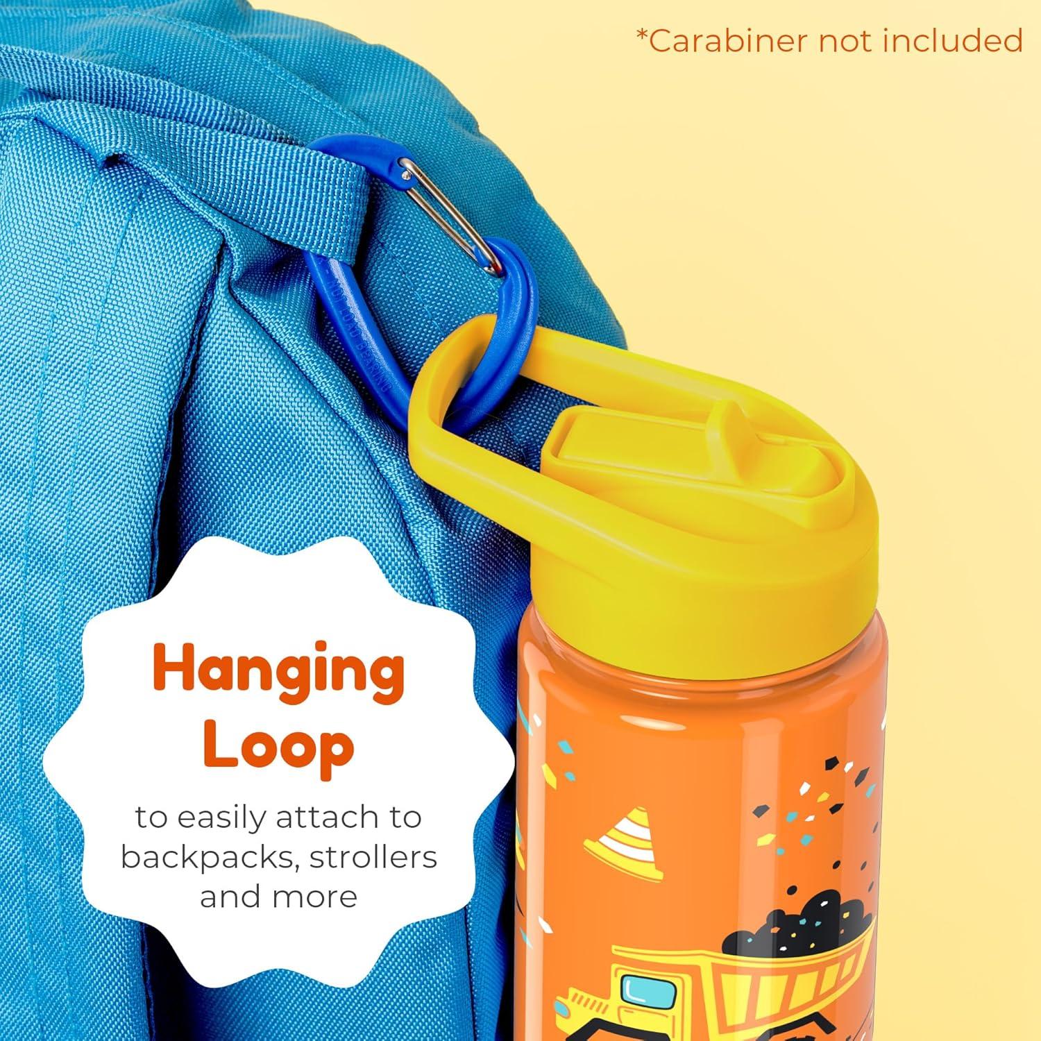 BOZ Kids Water Bottle for School with Straw Lid, Stainless Steel Insulated, 14 oz (Construction)