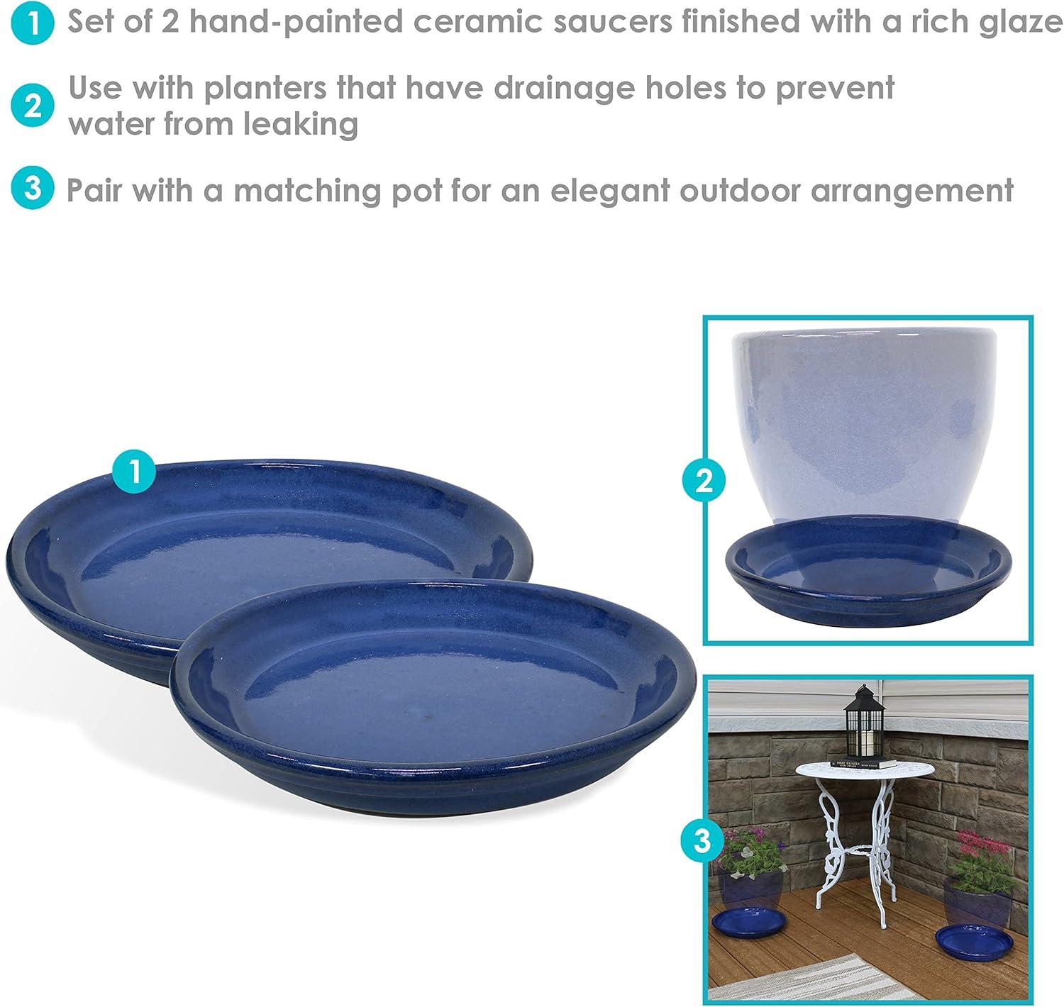 Imperial Blue 9" Glazed Ceramic Planter Saucers Set of 4