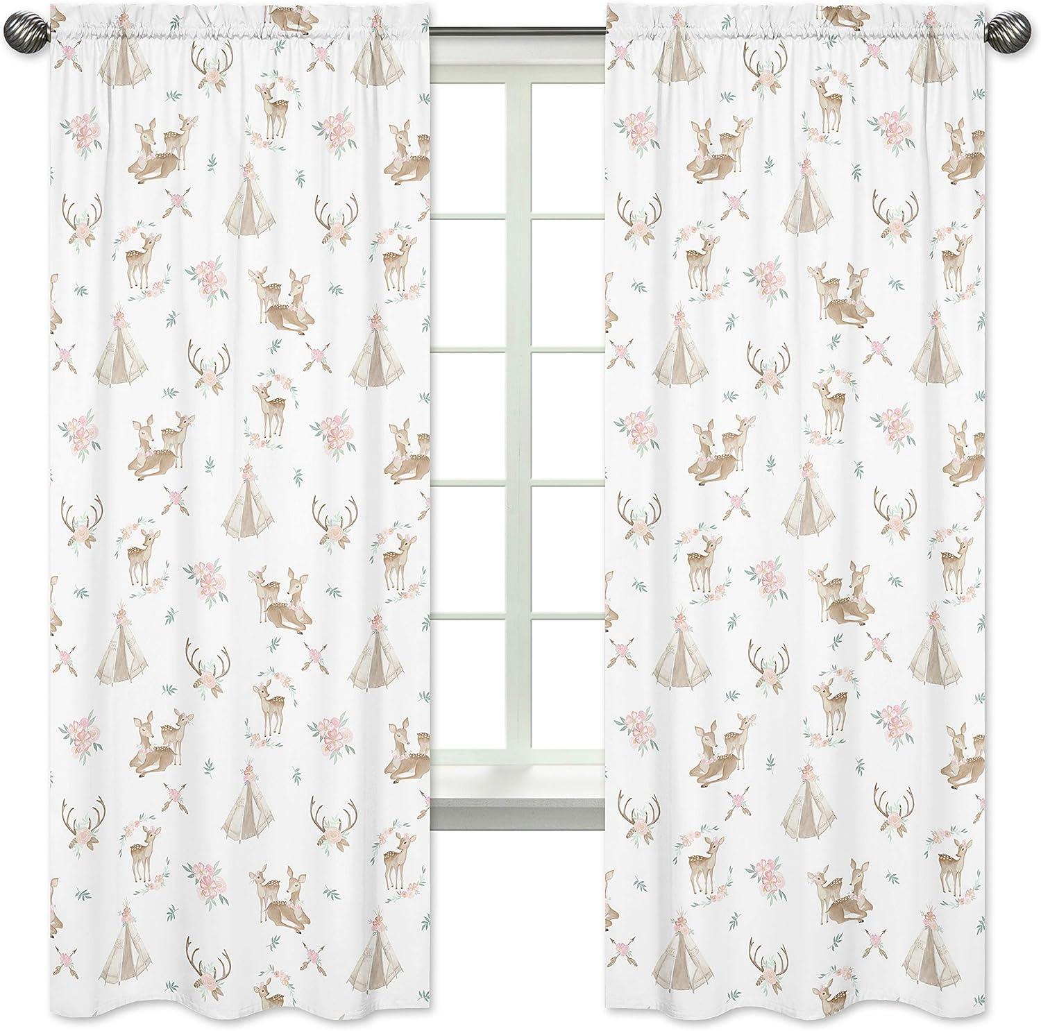 Deer Floral Sheer Polyester Rod Pocket Curtain Panels