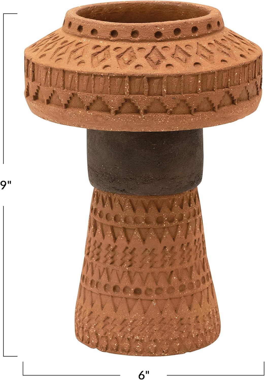 Storied Home Handmade Debossed Terra-cotta Vase, Terra-cotta Color & Black