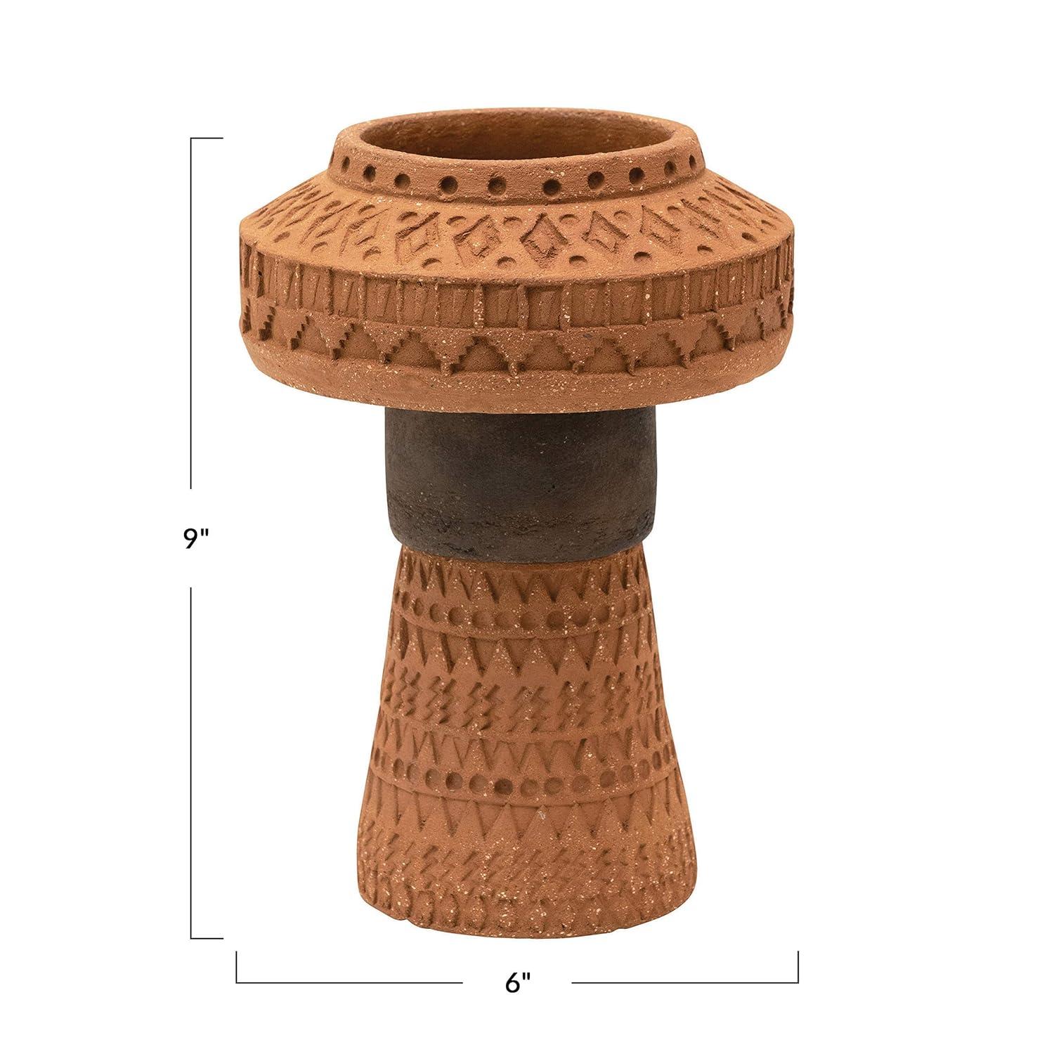 Storied Home Handmade Debossed Terra-cotta Vase, Terra-cotta Color & Black