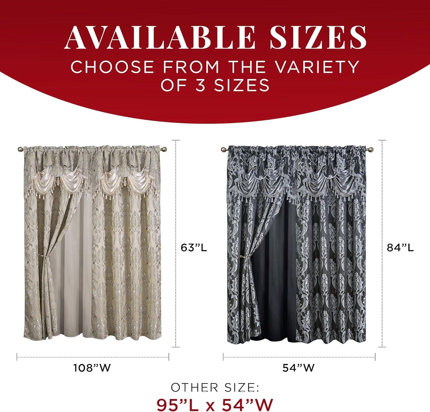 Sapphire Home Traditional Jacquard Taupe Damask Floral Curtains, 54” x 84” (2 Panels)