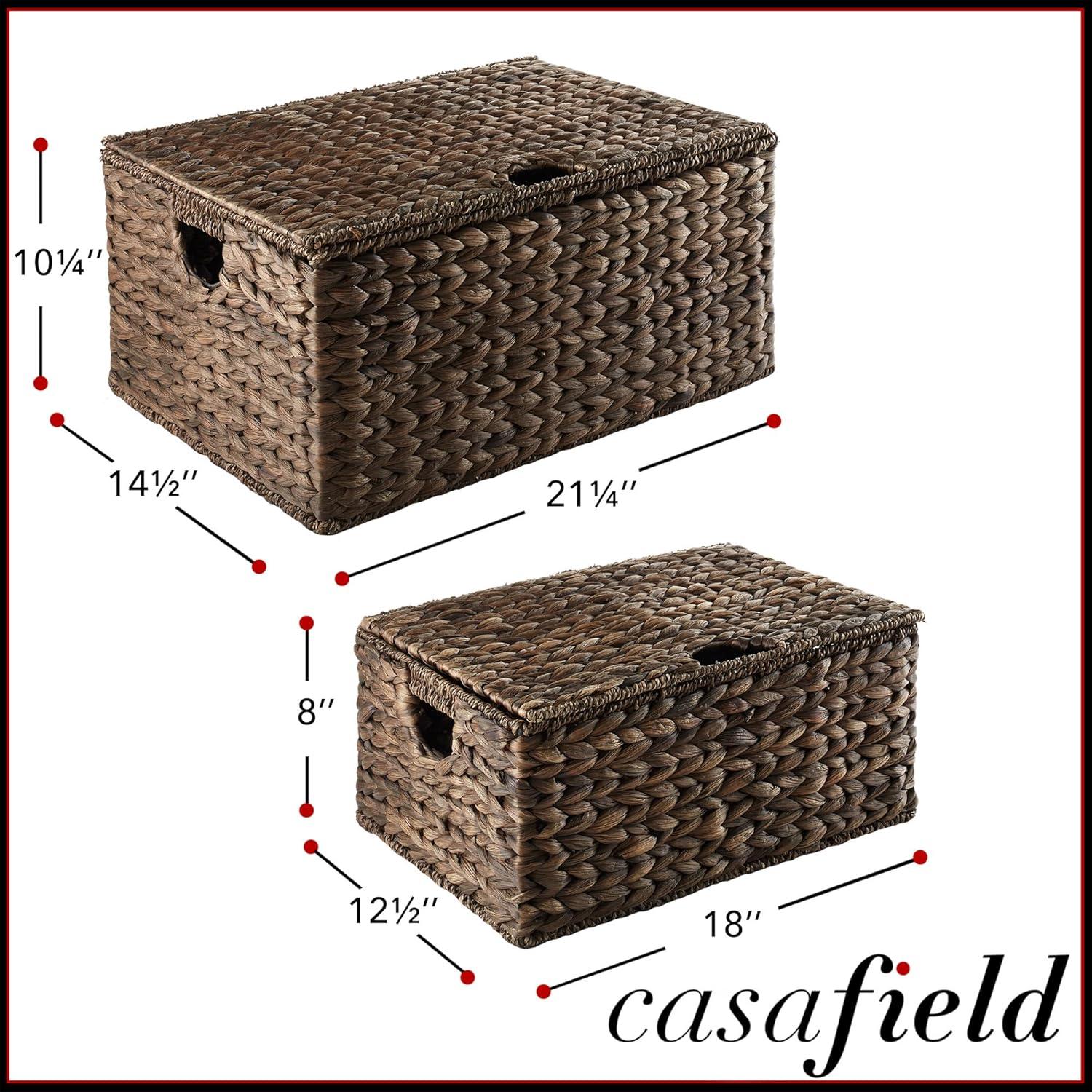Casafield Casafield Water Hyacinth Rectangular Storage Baskets with Lids (Medium and Large)
