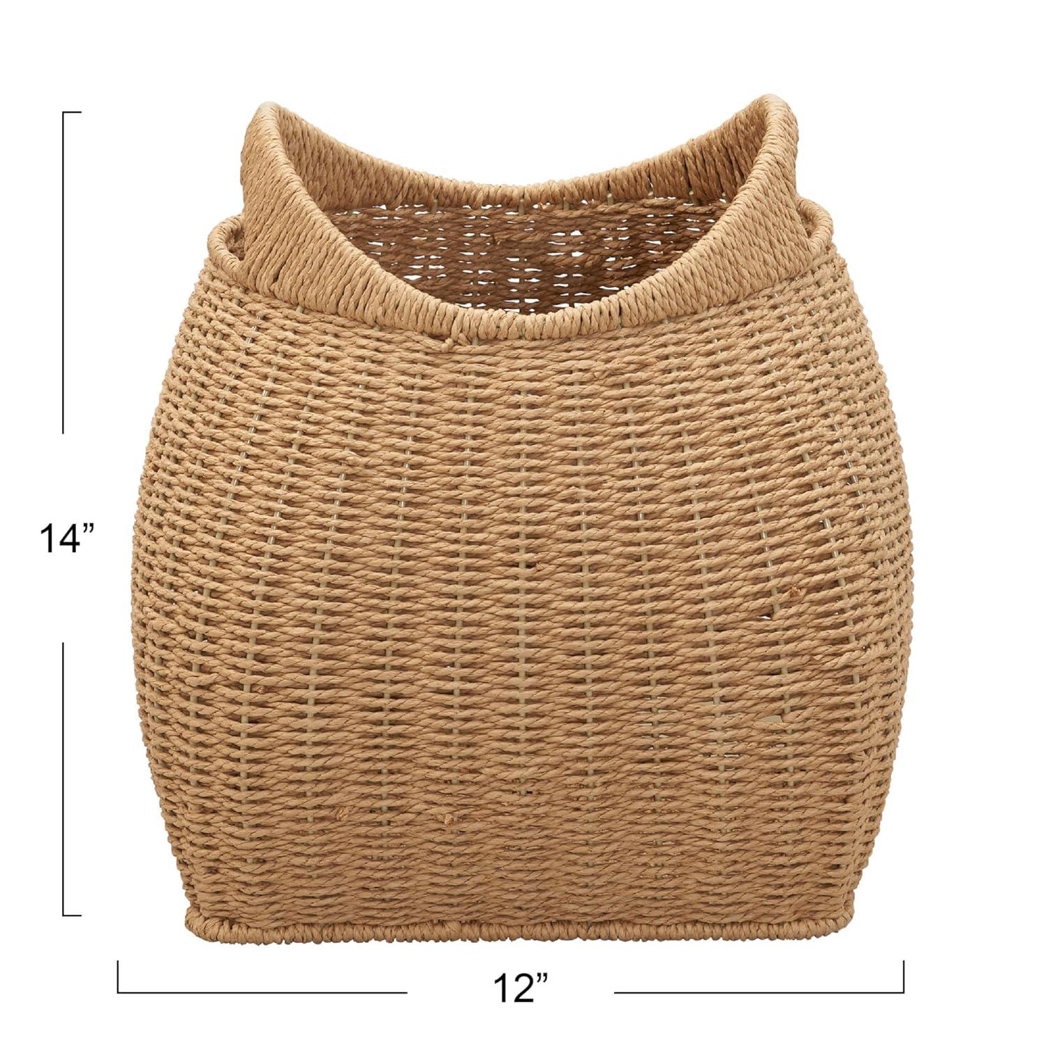 Household Essentials Basket with Handles Seagrass: Handwoven Round Storage, Brown Decorative Wicker, 14" Height