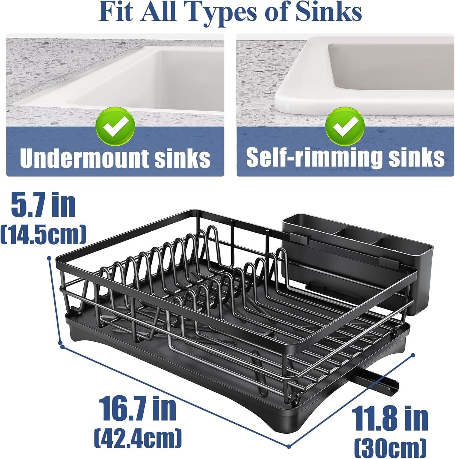 BEACHWATER POOL & SPA, LLC Dish Drying Rack For Kitchen Counter - Large Dish Rack With Drainboard, Rustproof Dish Drainer With Utensil Holder For Sink