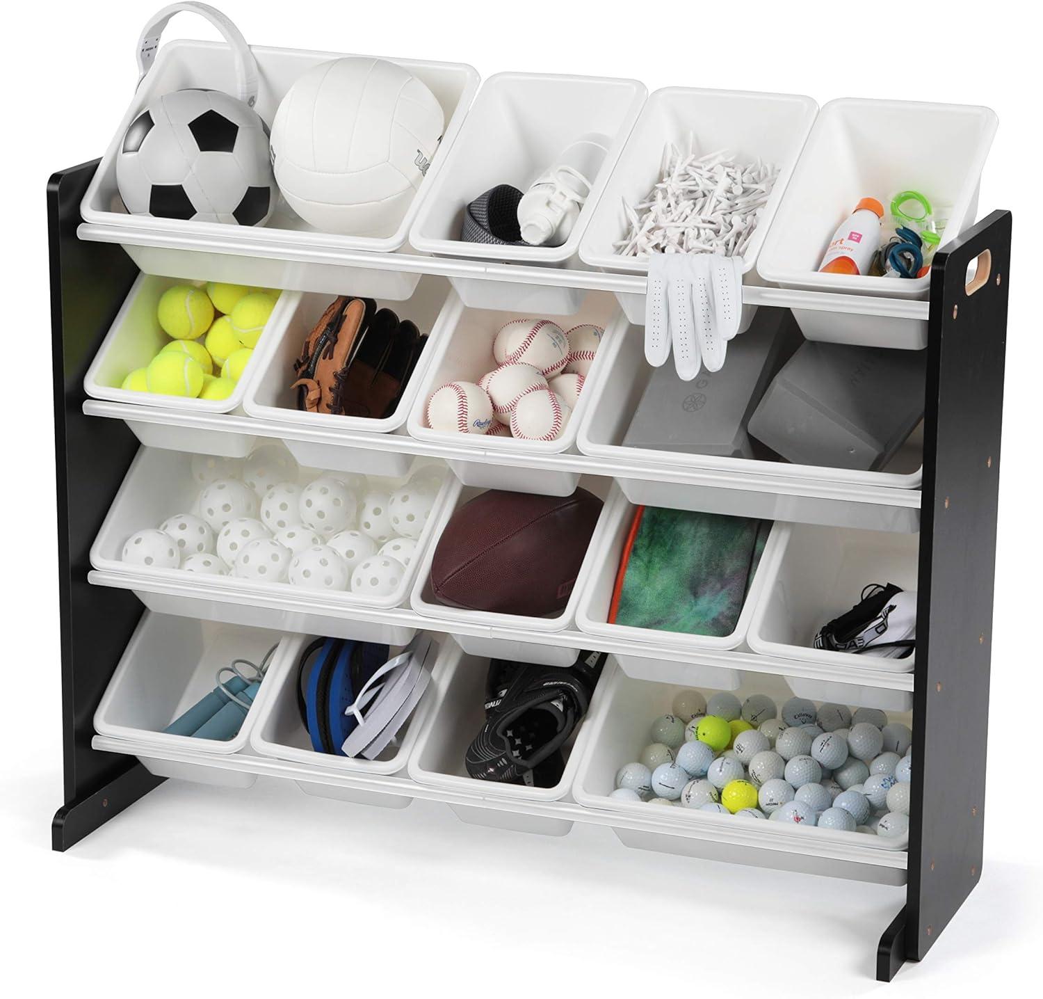 Humble Crew Jayden Supersized Toy Storage Organizer with 16 Plastic Storage Bins, Black/White