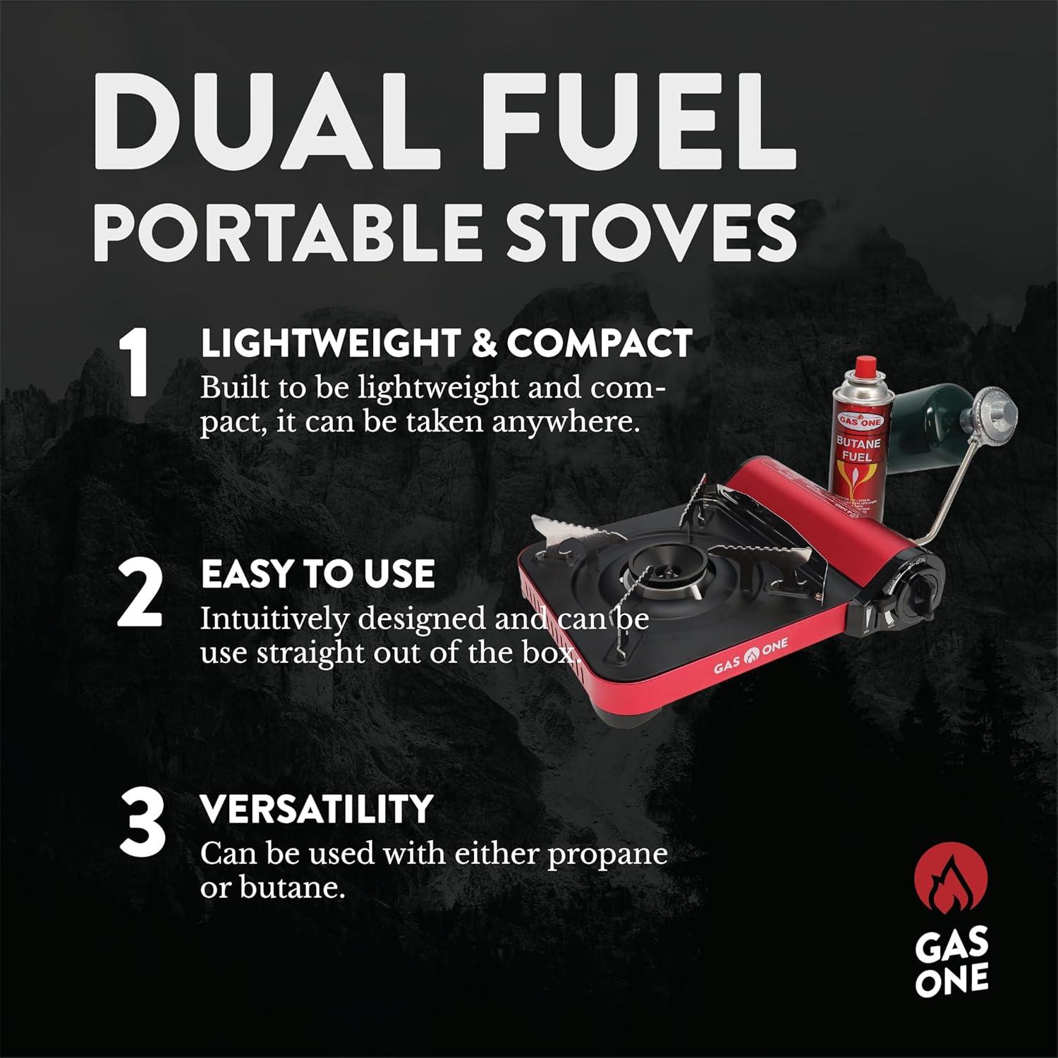 GasOne 12,000 BTU Propane or Butane Stove GS-3100P Portable Dual Fuel Camping Stove Burner