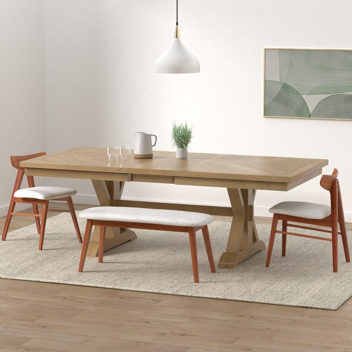 Mesa de Comedor de Madera de Estilo Transicional con Base de Caballete, Marrón