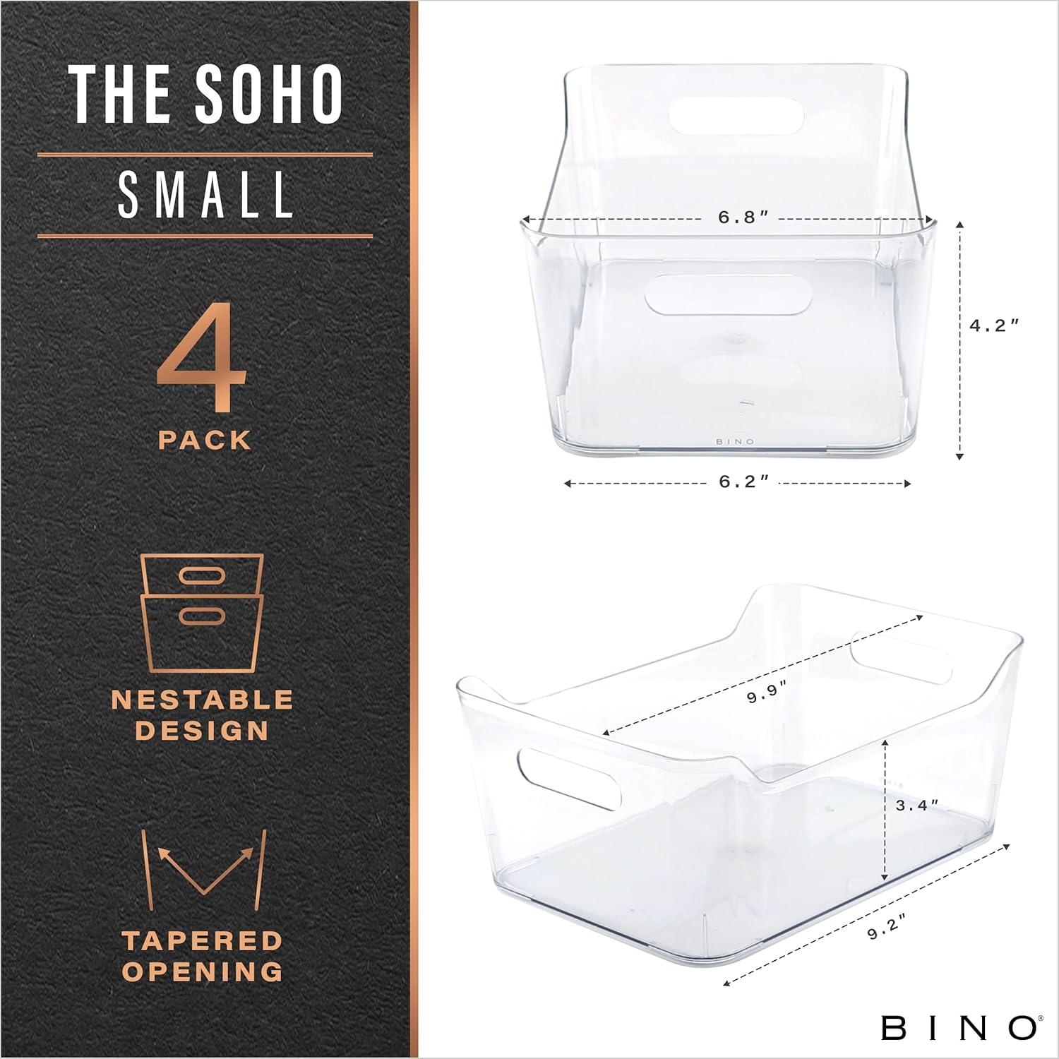 BINO | Plastic Organizer Bins, Small - 4 Pack | THE SOHO COLLECTION | Multi-Use Organizer Bins | Pantry Organizer & Freezer Organizer Bins | Plastic Storage Containers | Bins for Home & Kitchen Org