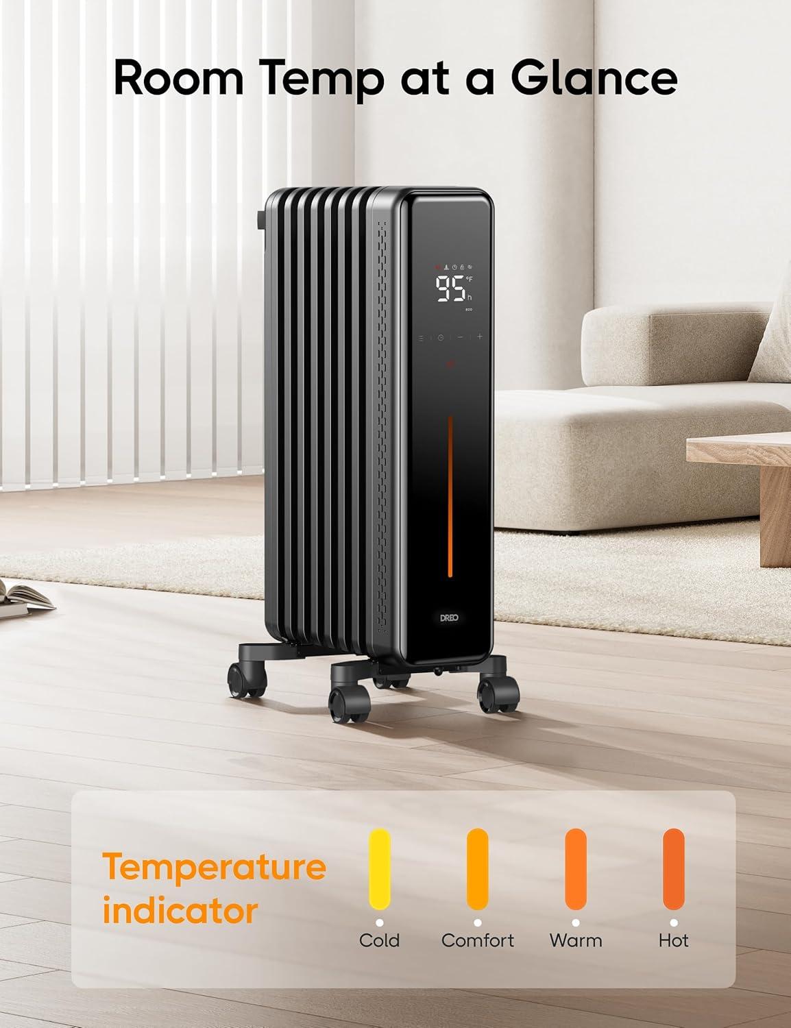 Space Gray Oil-Filled Radiator Heater with Remote and Timer