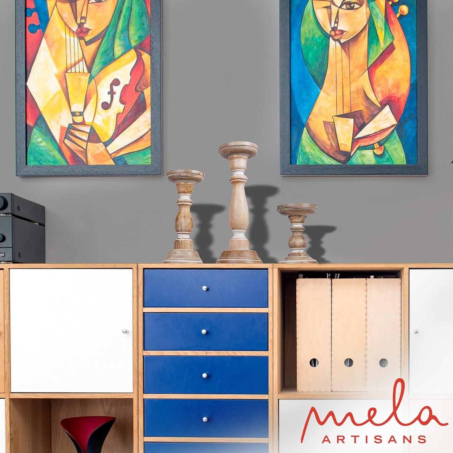 Mela Artisans White Wood Candle Holders, Table Centerpiece, Made from Mango Wood