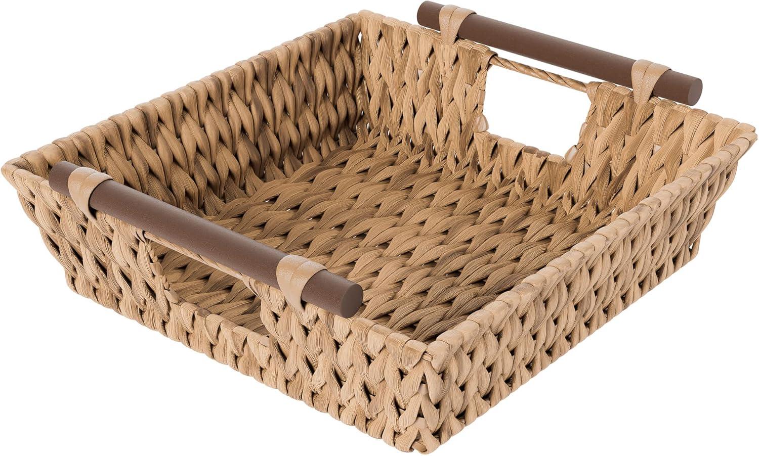 Natural Water Hyacinth Wicker Basket with Wooden Handles