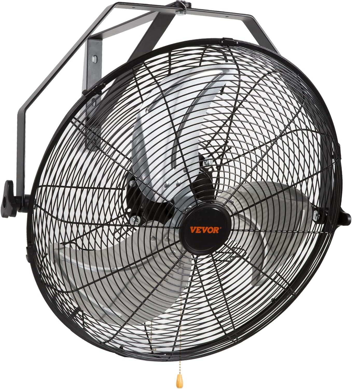 VEVOR 18'' Black Industrial Wall Mount Fan with Aluminum Blades