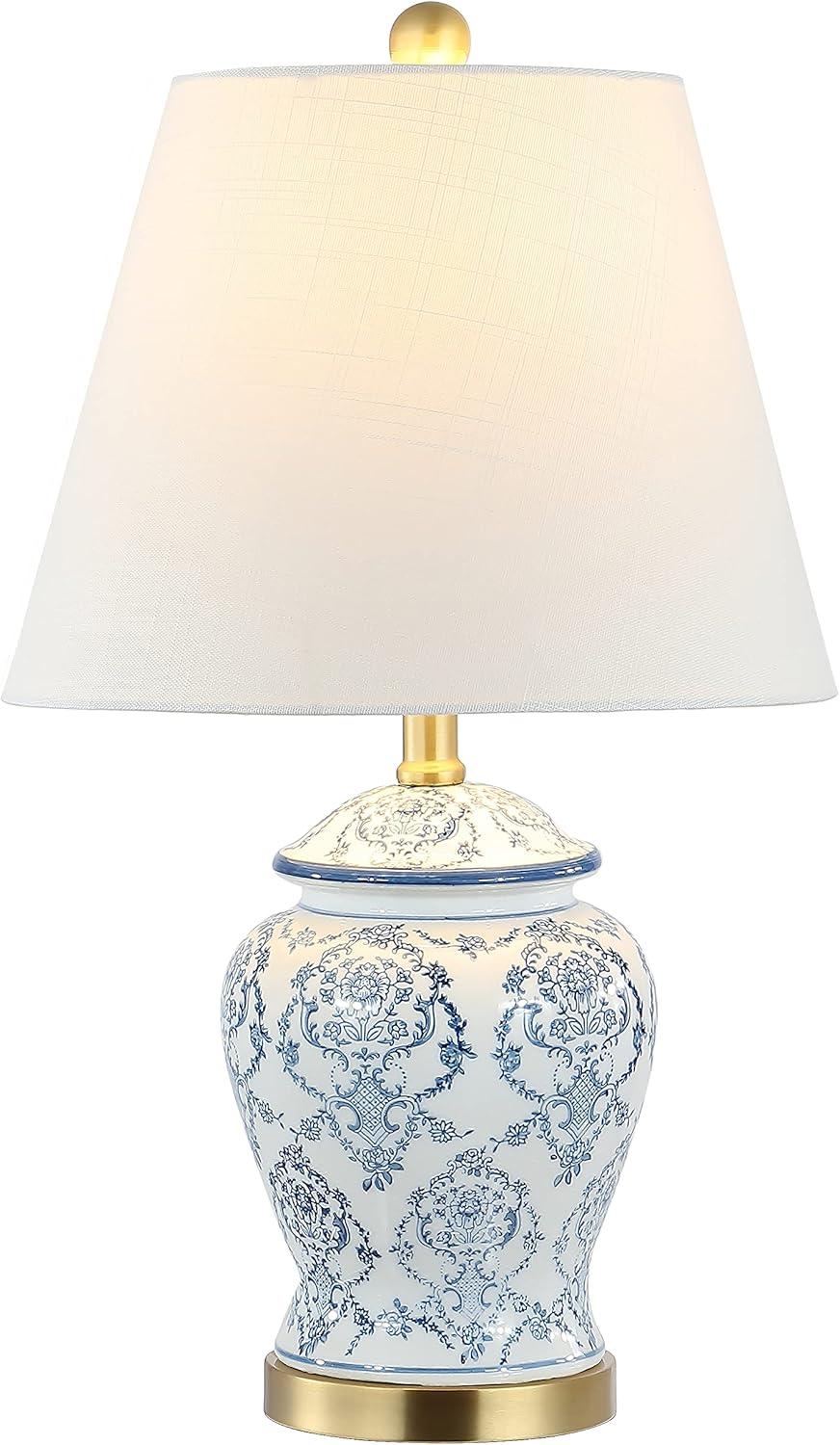 Blue and White Ceramic Chinoiserie Table Lamp with Empire Shade