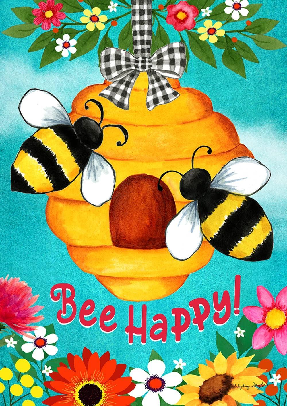 Bee Happy Hive Double-Sided Polyester Garden Flag