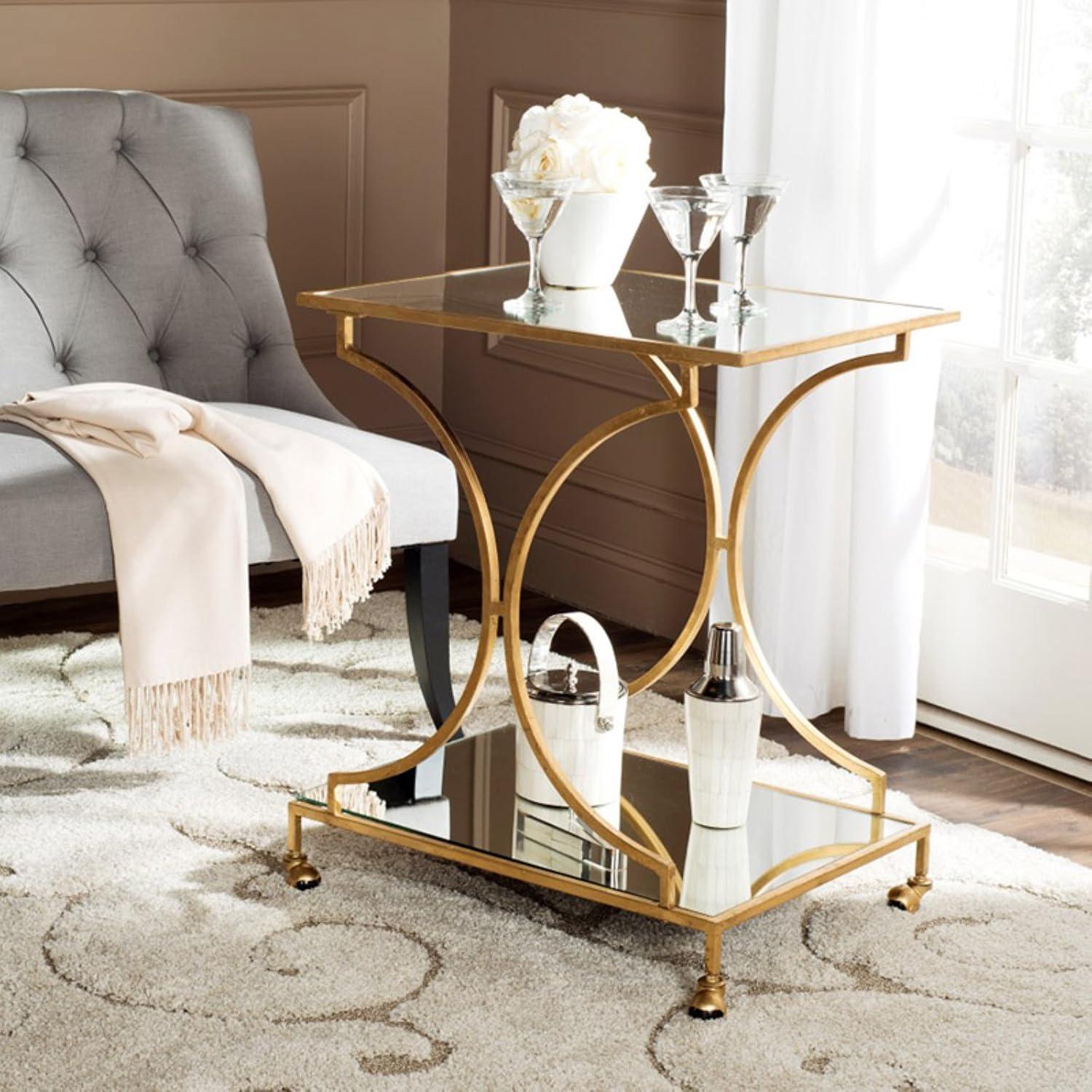 Safavieh Ignatius 2-Tier Solid Arched Bar Cart with Casters, Silver/Mirror Top