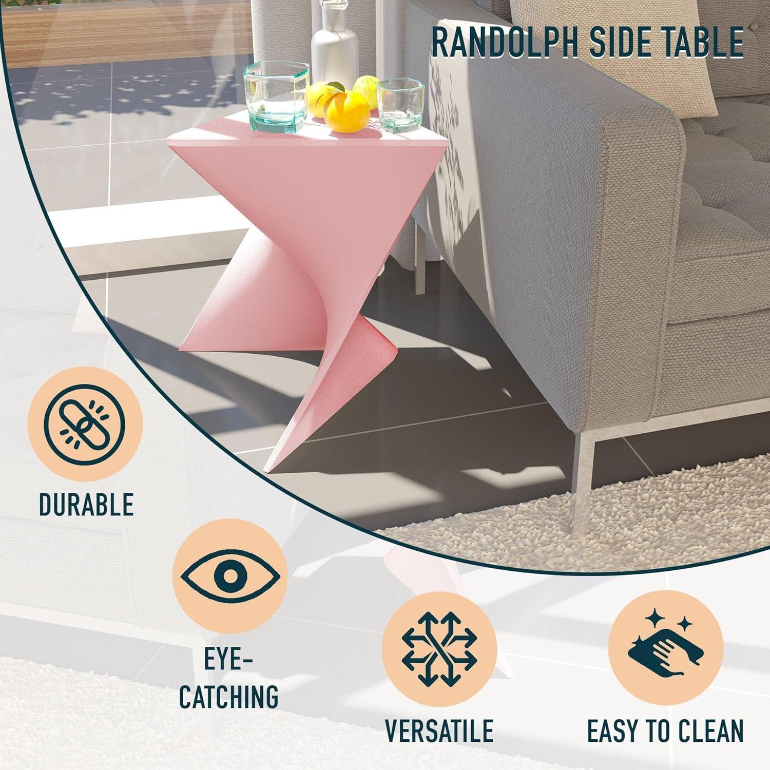 LeisureMod Randolph Modern Plastic Triangle End Table in Pink