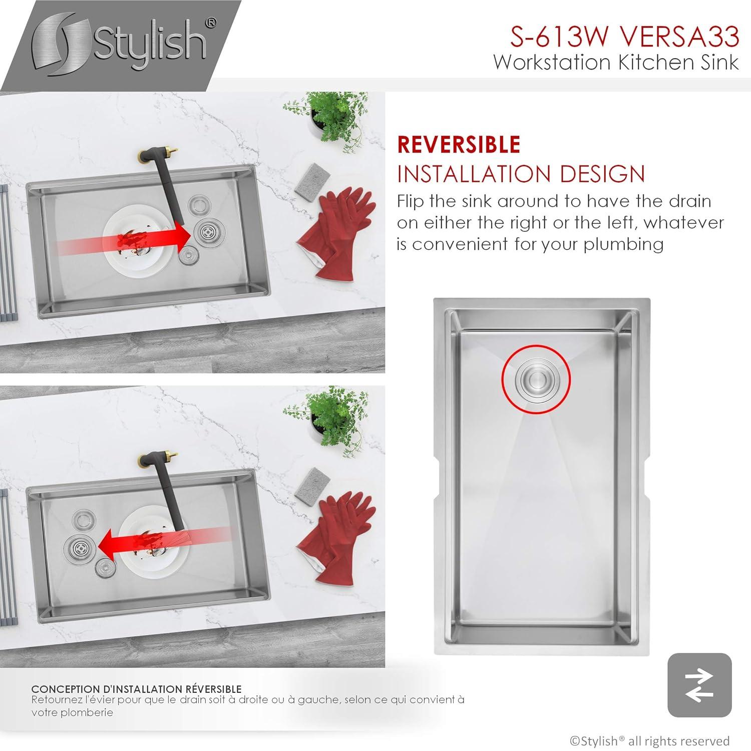 Versa 33'' Stainless Steel Single Bowl Workstation Sink with Accessories