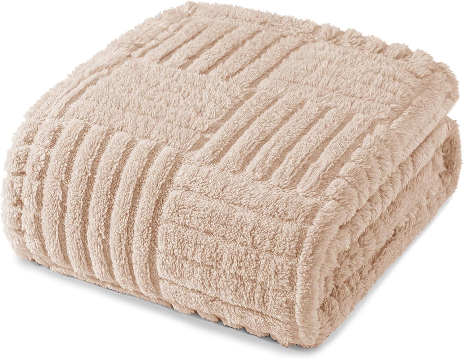 Whale Flotilla Fluffy Fleece Throw Blanket for Couch, Bed, Sofa, Fuzzy Soft Cozy Exquisite Blankets with Decorative Jacquard Pattern for All Season, Warm but Lightweight, 50x60 Inch, Camel