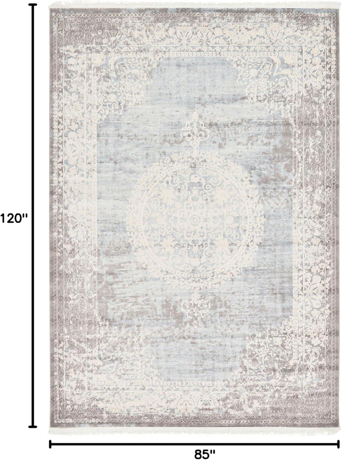 Abstract Light Blue Synthetic Rectangular Easy-Care Rug