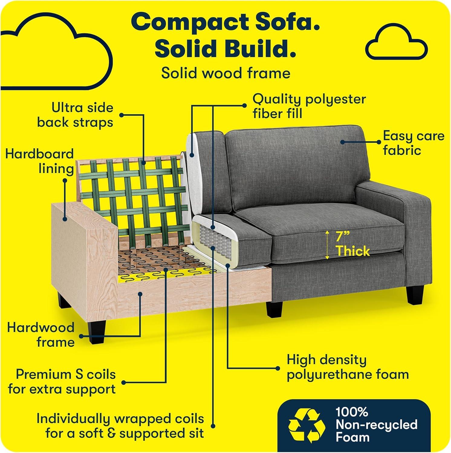 Serta Palisades 73" Track Arm Sofa, Easy Care Fabric, Soft Pillow Back, Pocket Coil Seat Cushions