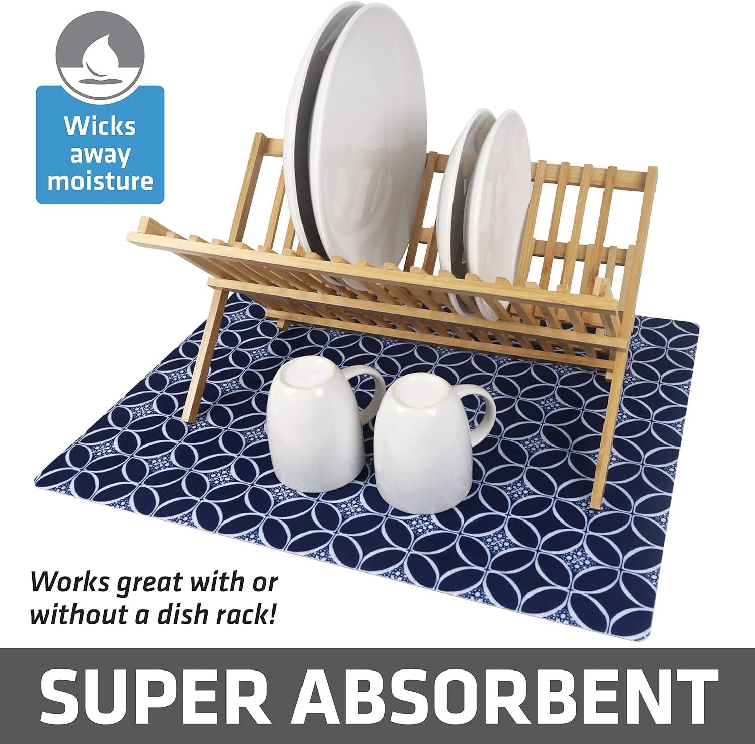 Low-Profile Dish Drying Mat, Drip Pad For Kitchen Counter - Thin/Absorbent/Waterproof/Easy To Clean