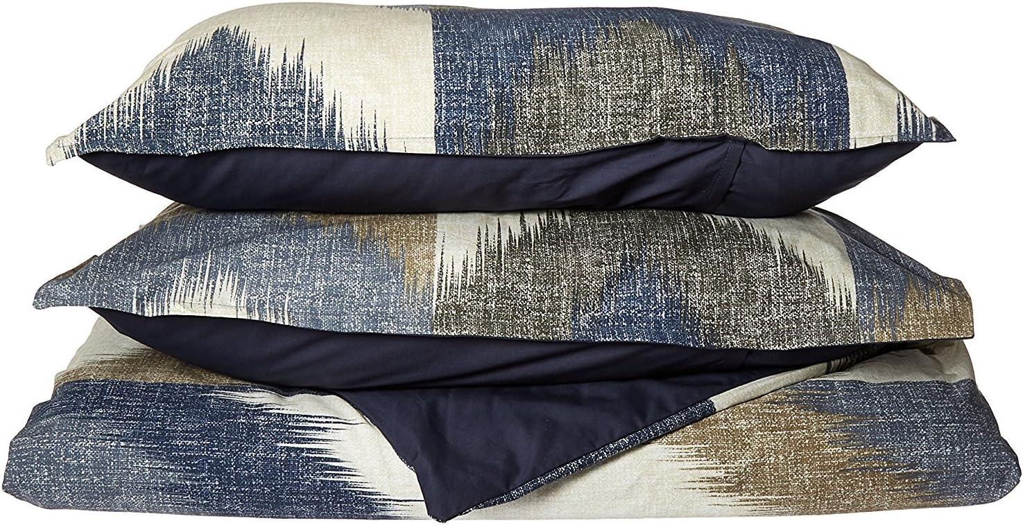 Full/Queen Navy Cotton Ikat Chevron Duvet Cover Set