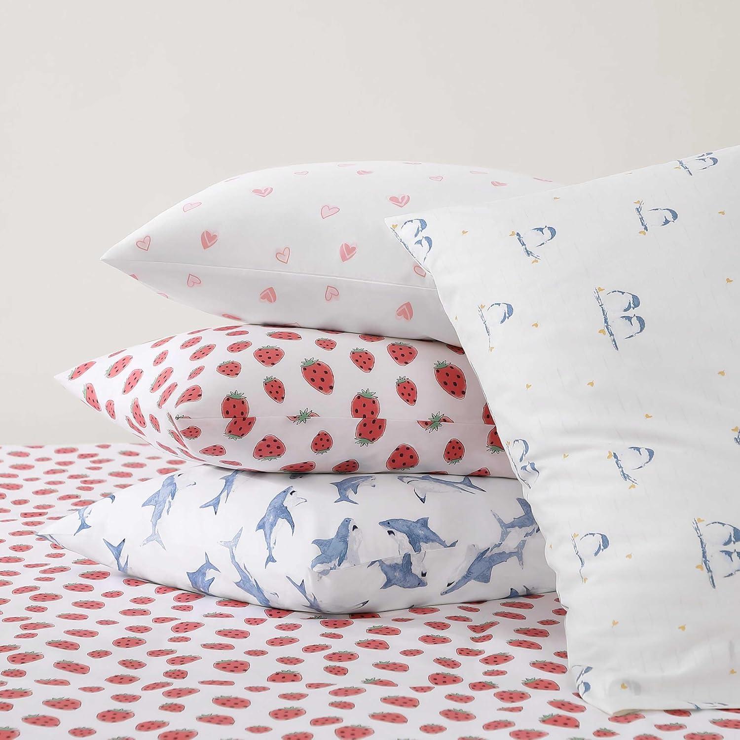 Poppy & Fritz - Full Sheets, Luxurious Cotton Percale Bedding Set, Crisp & Cool, Super Soft Bed Essentials (Strawberry Picnic Pink, Full)