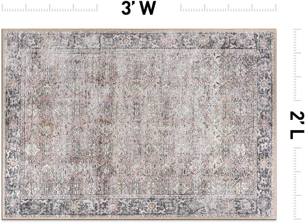 World Rug Gallery Vintage Distressed Machine Washable Non Slip Indoor Area Rug - OLIVE 2'x3'