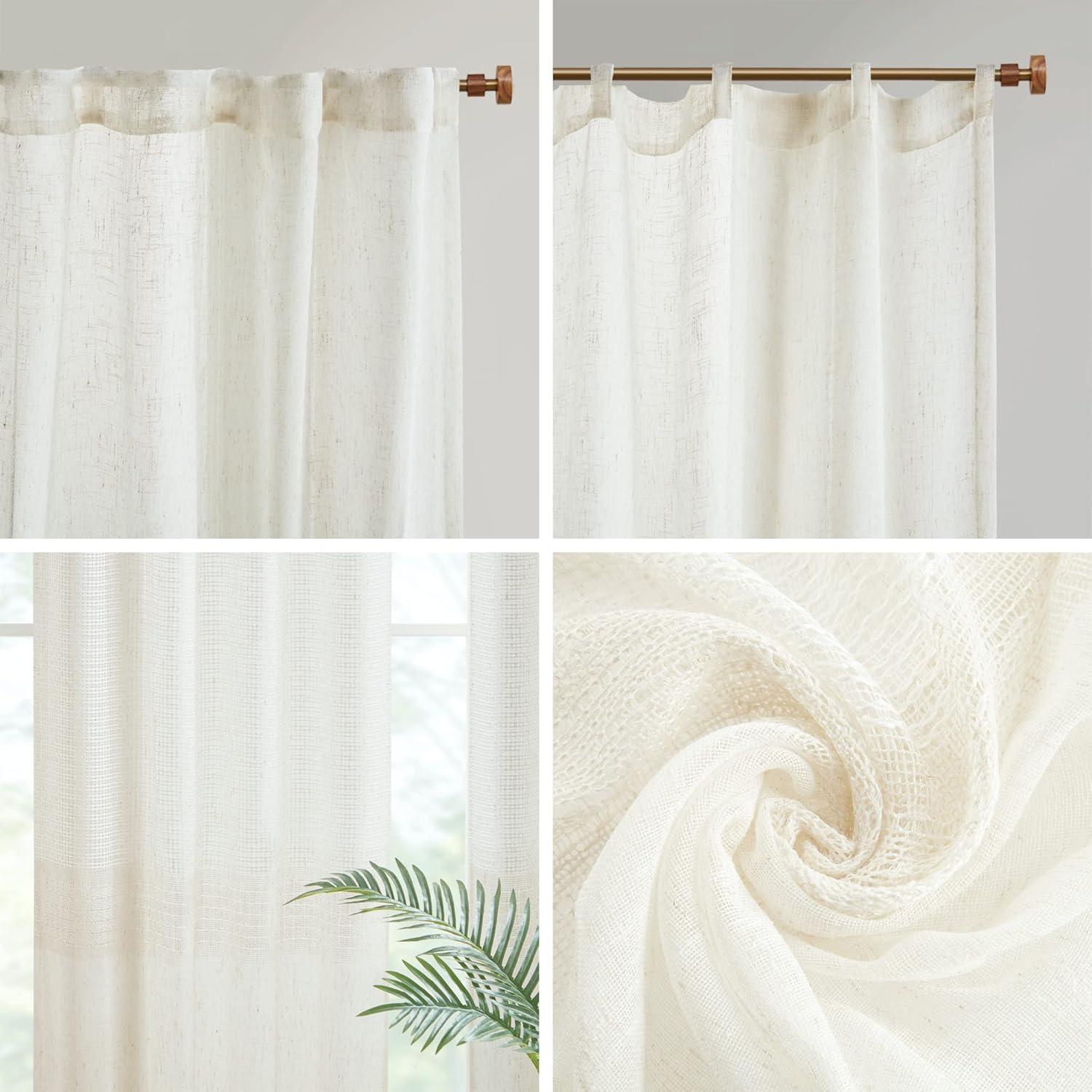 Madison Park Aida Ivory Yarn Dye Sheer Thermal Rod Pocket Curtain Panels 37x84" (Set of 2)