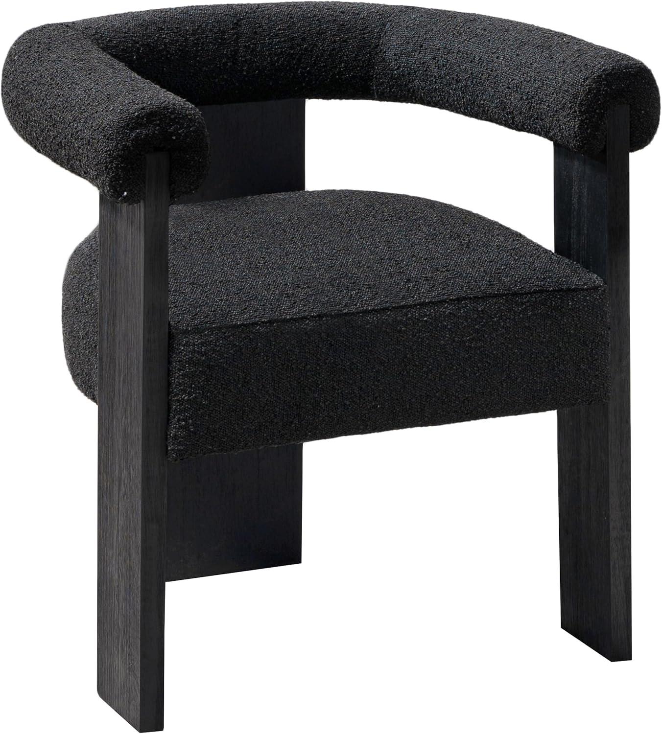 Black Boucle Fabric Mid-Century Modern Arm Chair with Wood Frame