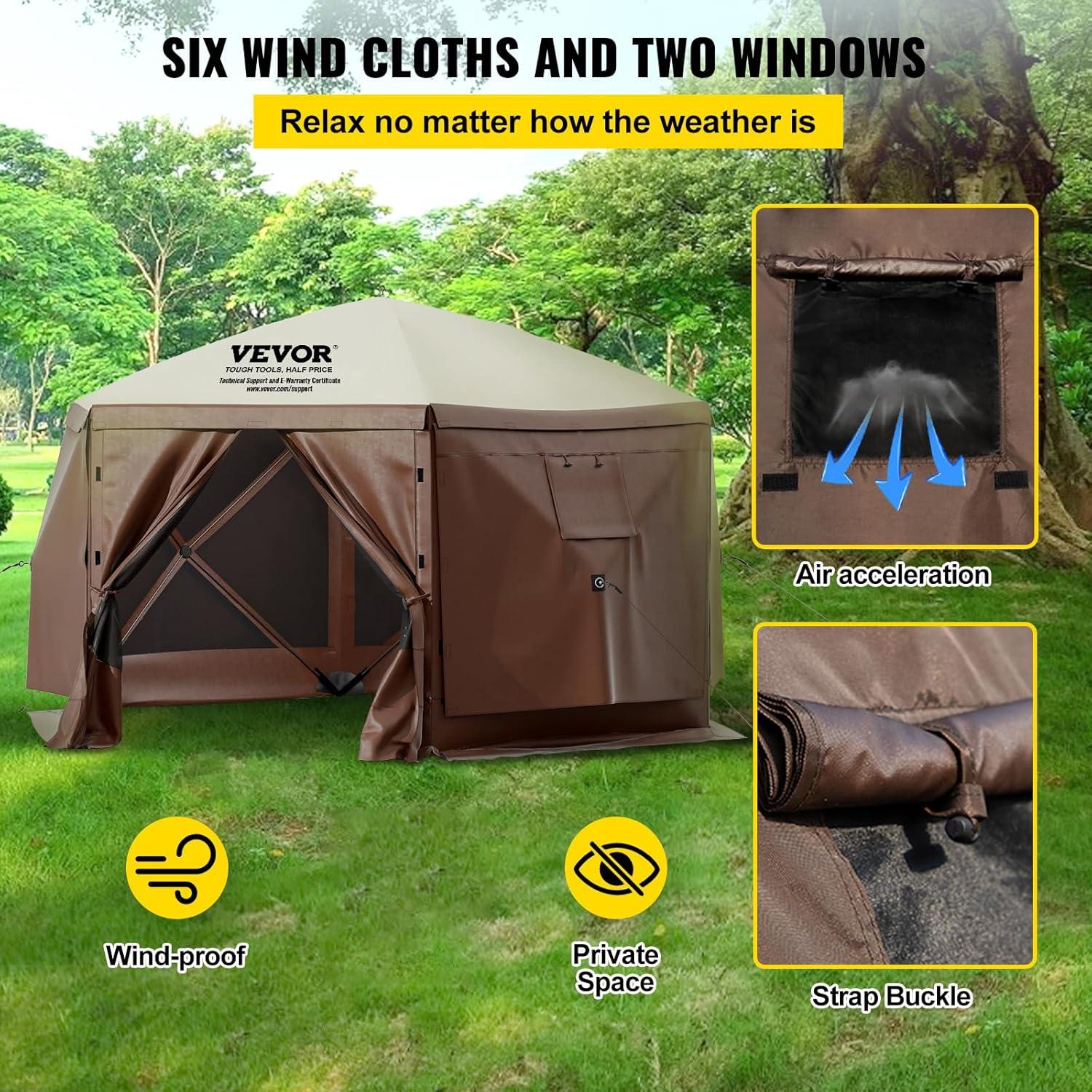 VEVOR 12 ft x 12 ft Brown and Beige Pop-Up Gazebo Tent