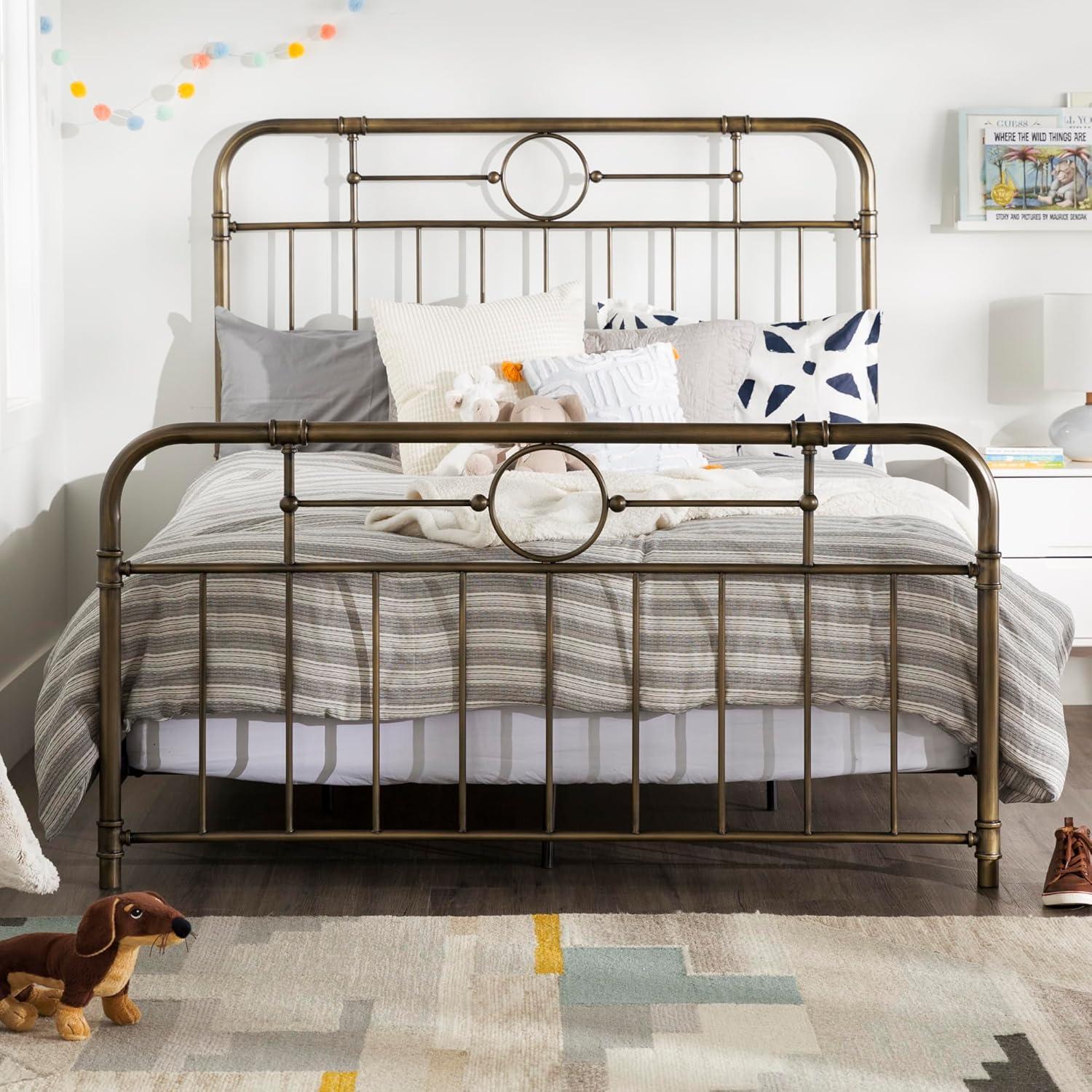 Antique White Metal Pipe Queen Bed with Powder Coated Finish