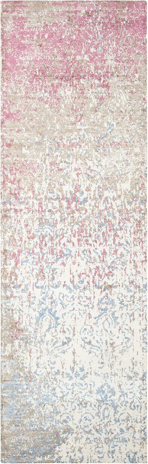 SAFAVIEH Expression Kliment Abstract Overdyed Runner Rug, Ivory/Blue, 2'6" x 8'