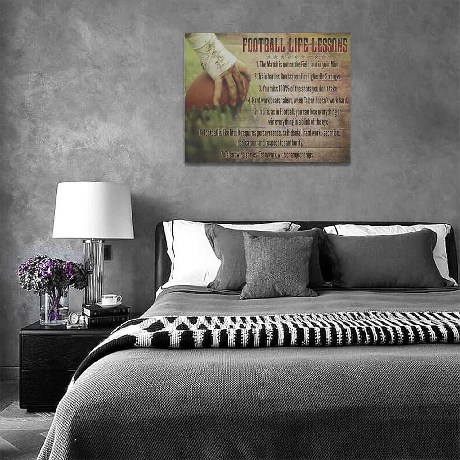 Football Life Lessons Wall Art Pictures Wall Decor Gifts for Football Player Boy Man Football Fan Vintage Football Sports Canvas Painting Print Artwork Framed for Classroom Boy Room Gym Office 12"x16"