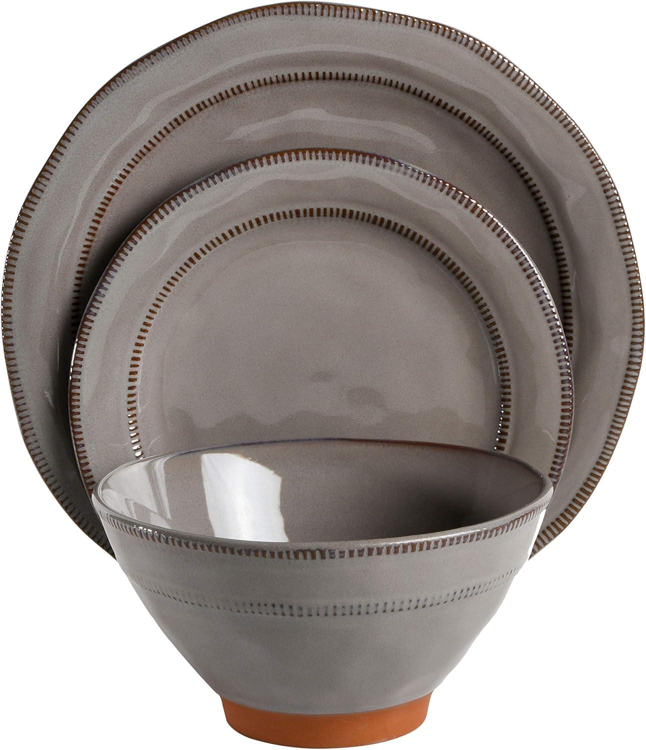 Gibson Elite Gray and Terracotta Ceramic Dinnerware Set, Service for 4