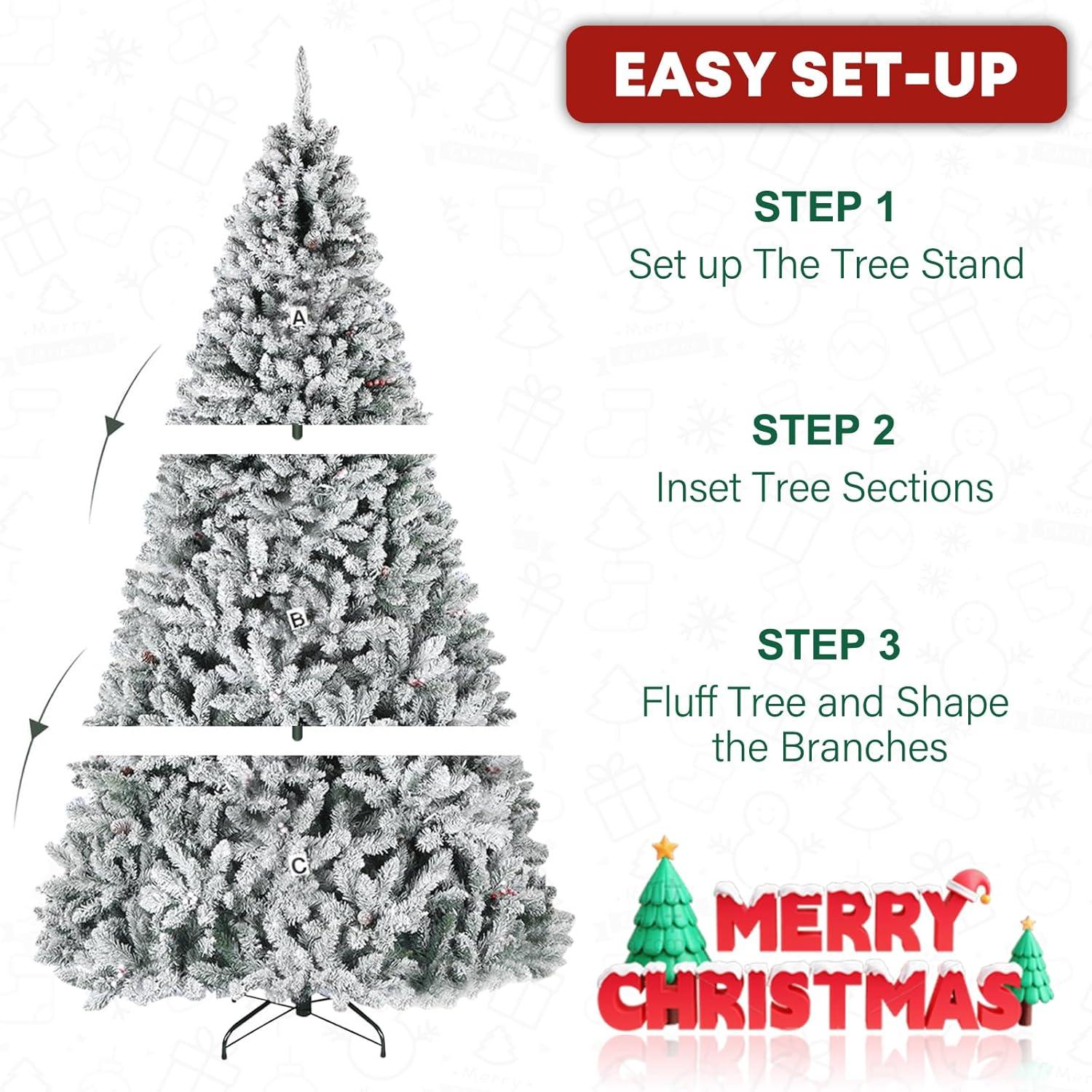 Home Accents Holiday 6.5 Ft. Pre-Lit LED Festive Pine Flocked Artificial Christmas Tree