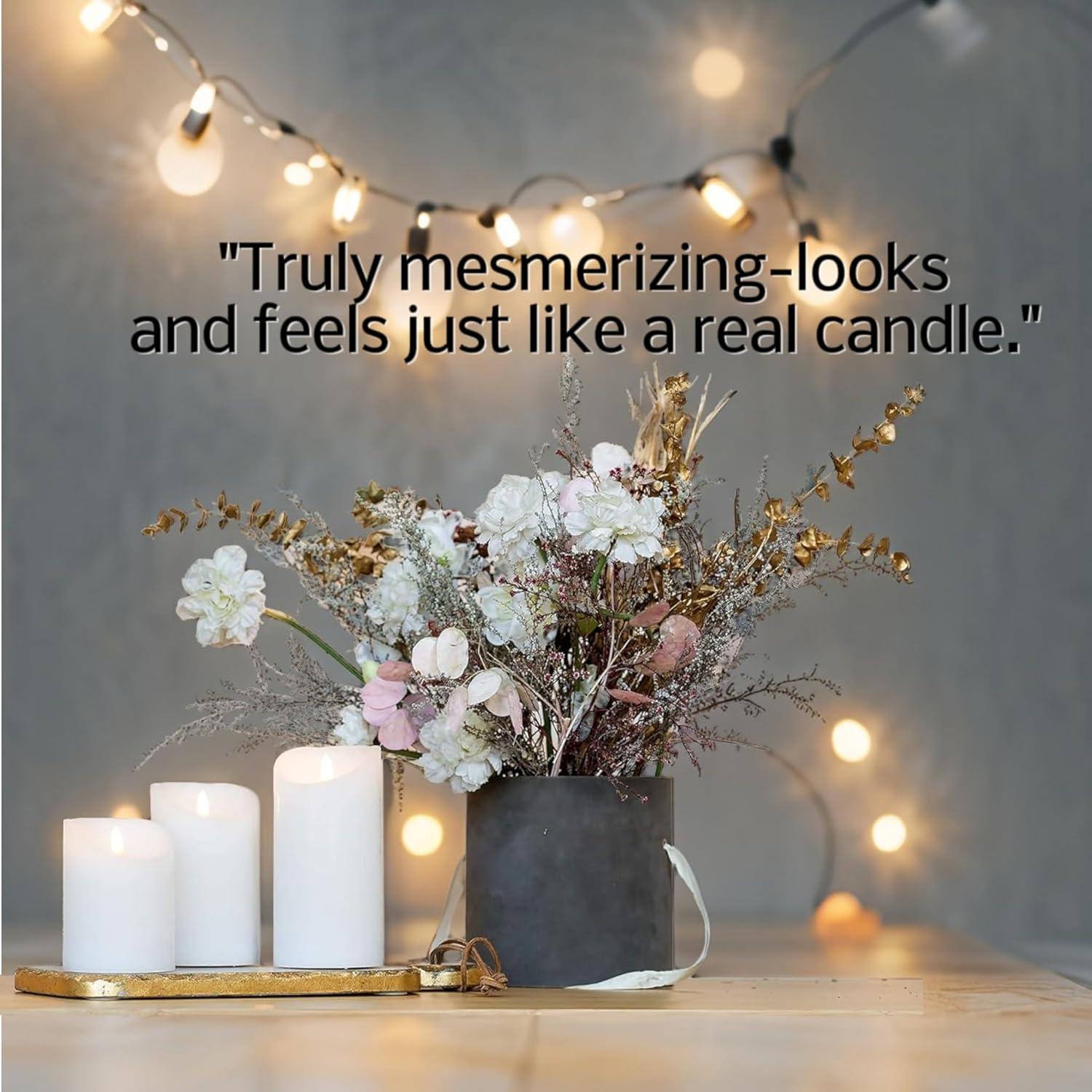 VENTA Set of 3 Ivory & White Pillar Candles | Real Wax Battery Operated Flickering LED Candles with Remote | Timeless Decor for Farmhouse, Modern & Mantel Displays