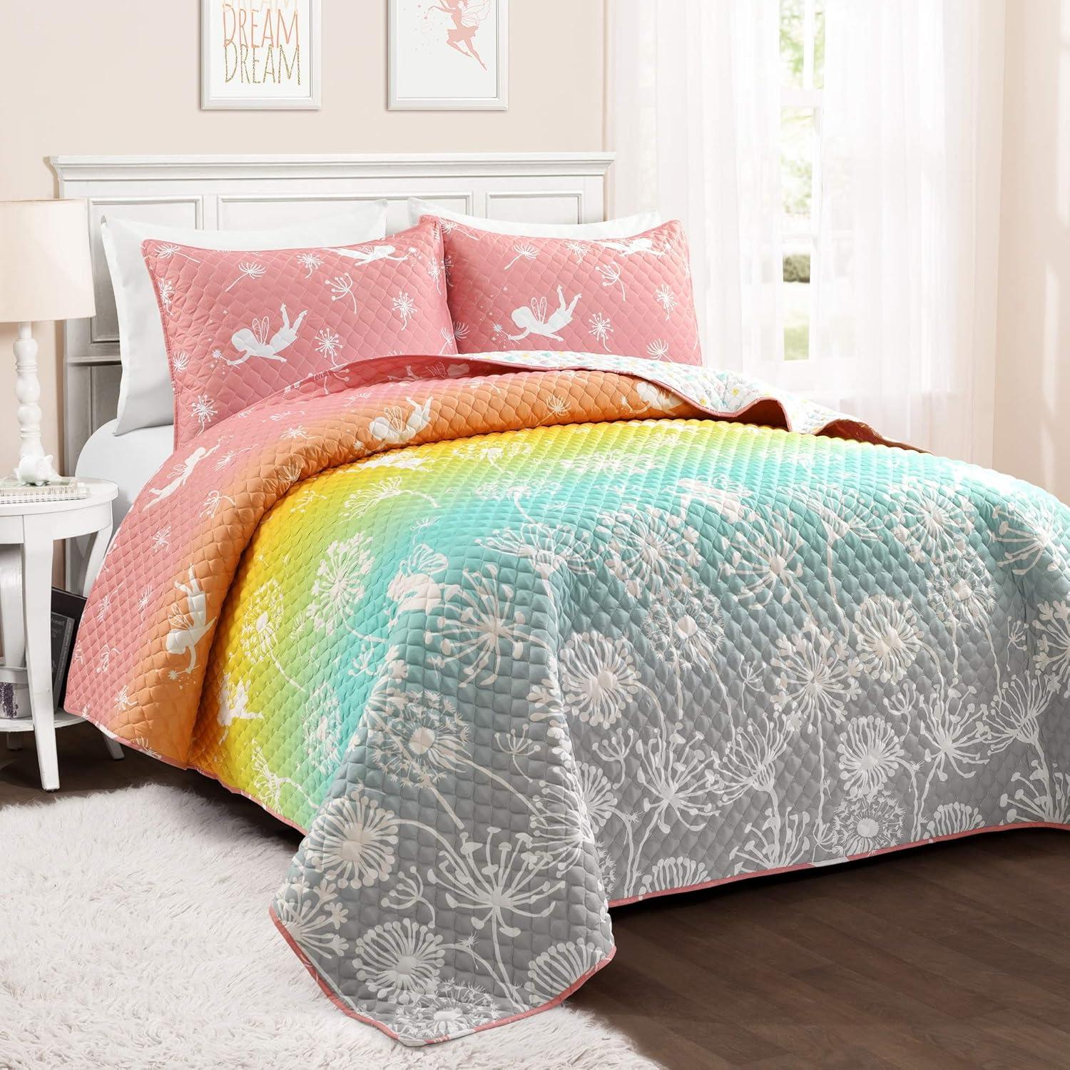 Twin Reversible White Microfiber Quilt Set for Girls