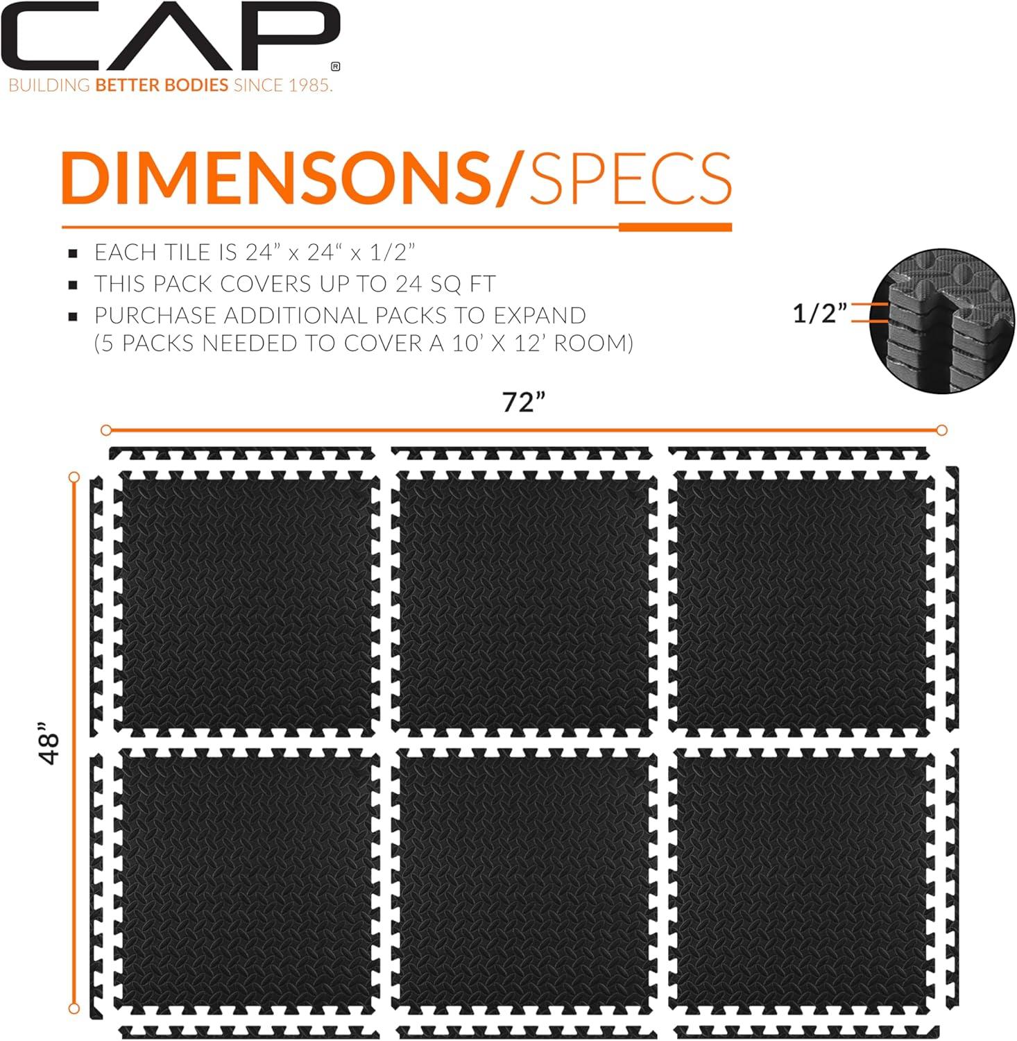 CAP Interlocking Exercise Foam Mats, 24 SQ.FT Diamond, TATAMI, T-Pattern 1/2-Inch Thickness Tiles