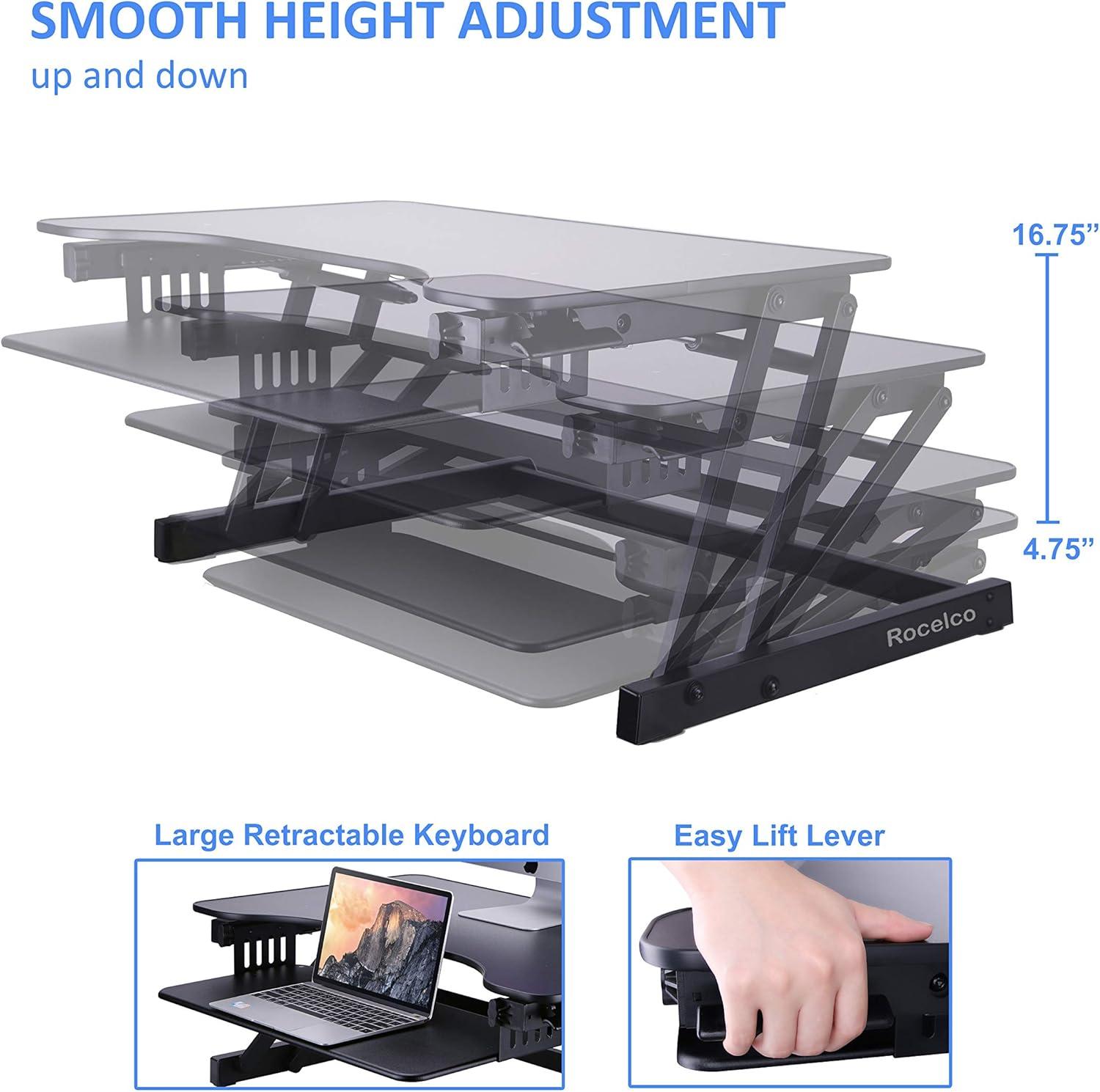 Rocelco 32" Adjustable Standing Desk Converter and Anti Fatigue Mat Bundle Black