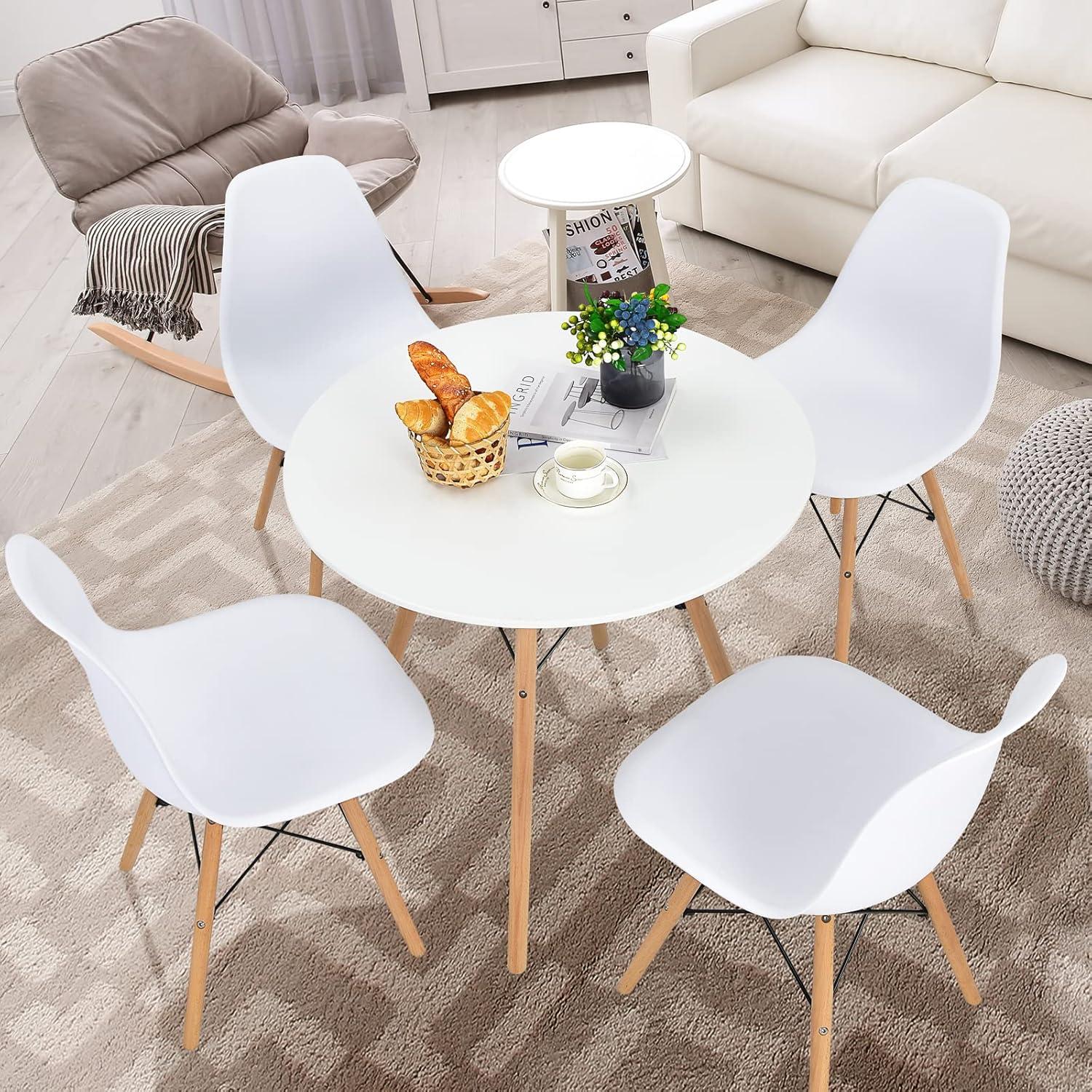 Costway Dining Table Round White Modern Dining Table 31.5'' W/Solid Wooden Leg For Kitchen