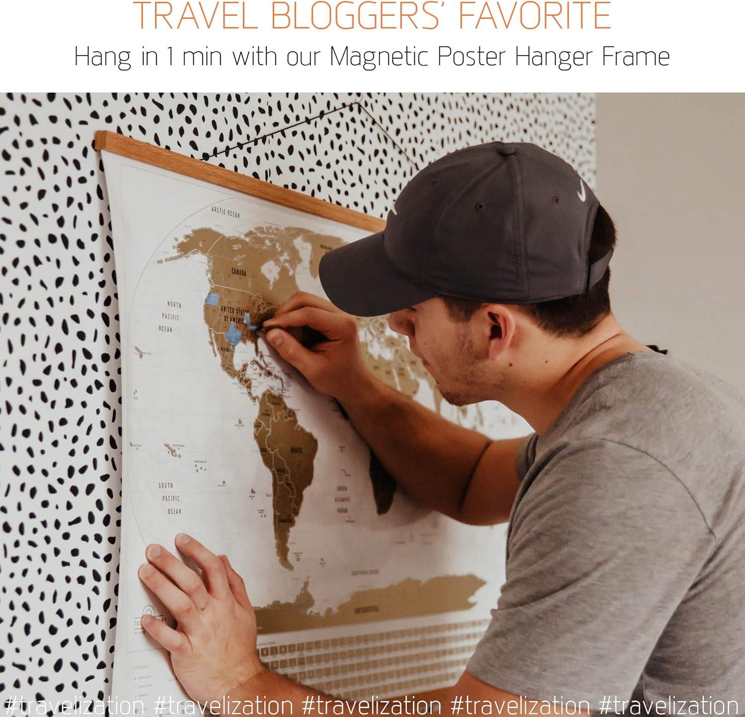 XL Scratch Off World Map with 196 Country Flags 36" x 24" Frameable Travel Map with Vibrant Colors and Premium Gold Coating, Beautiful Visited Places Tracker for Travelers, White