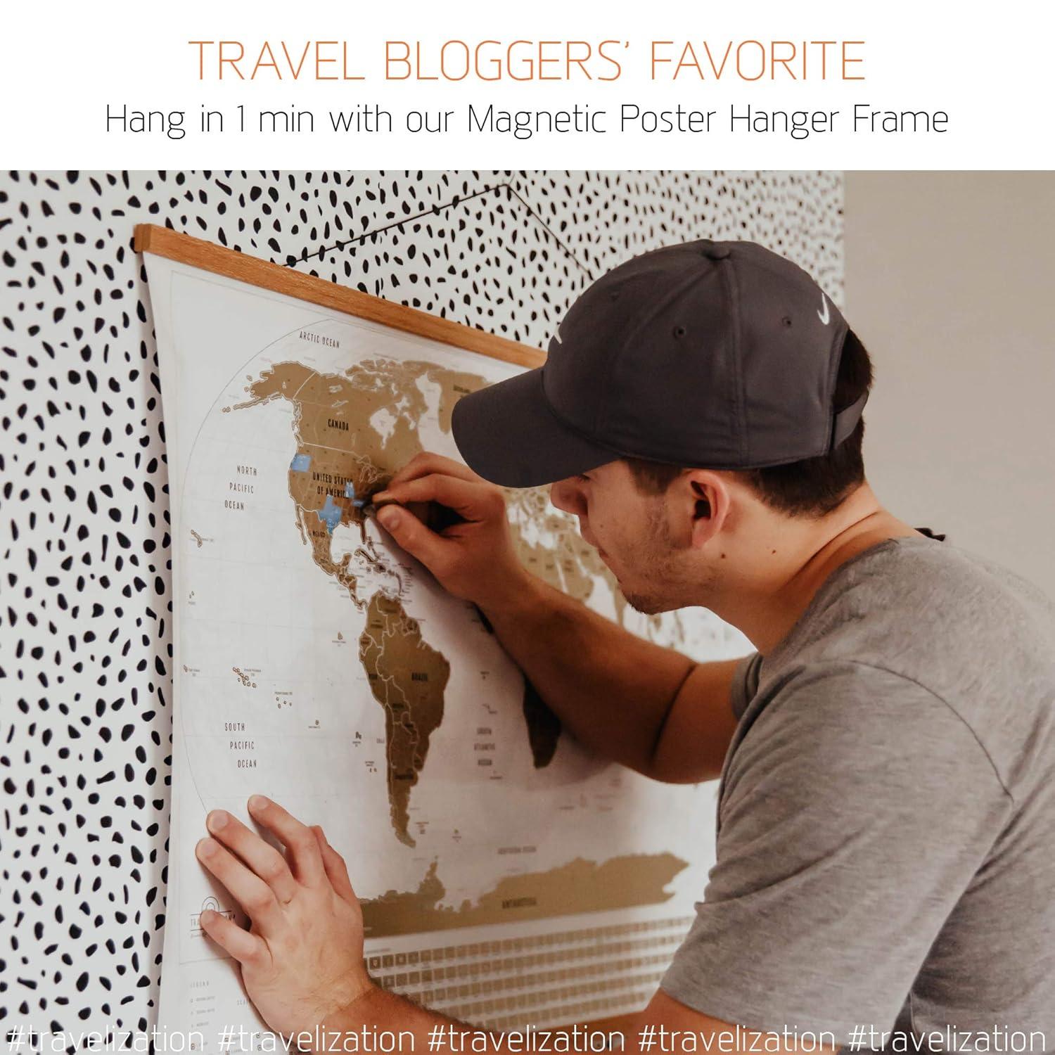 XL Scratch Off World Map with 196 Country Flags 36" x 24" Frameable Travel Map with Vibrant Colors and Premium Gold Coating, Beautiful Visited Places Tracker for Travelers, White