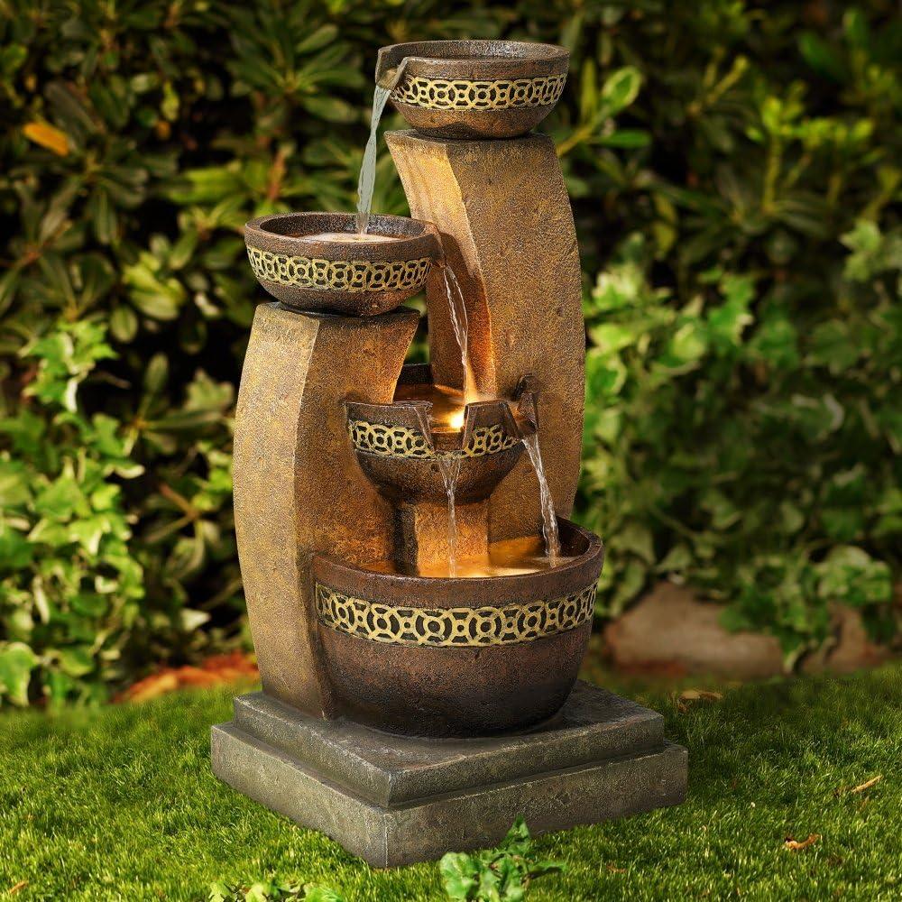 John Timberland Outdoor Floor Water Fountain Four Bowl Cascading Waterfall 41" Tall for Yard Garden Lawn