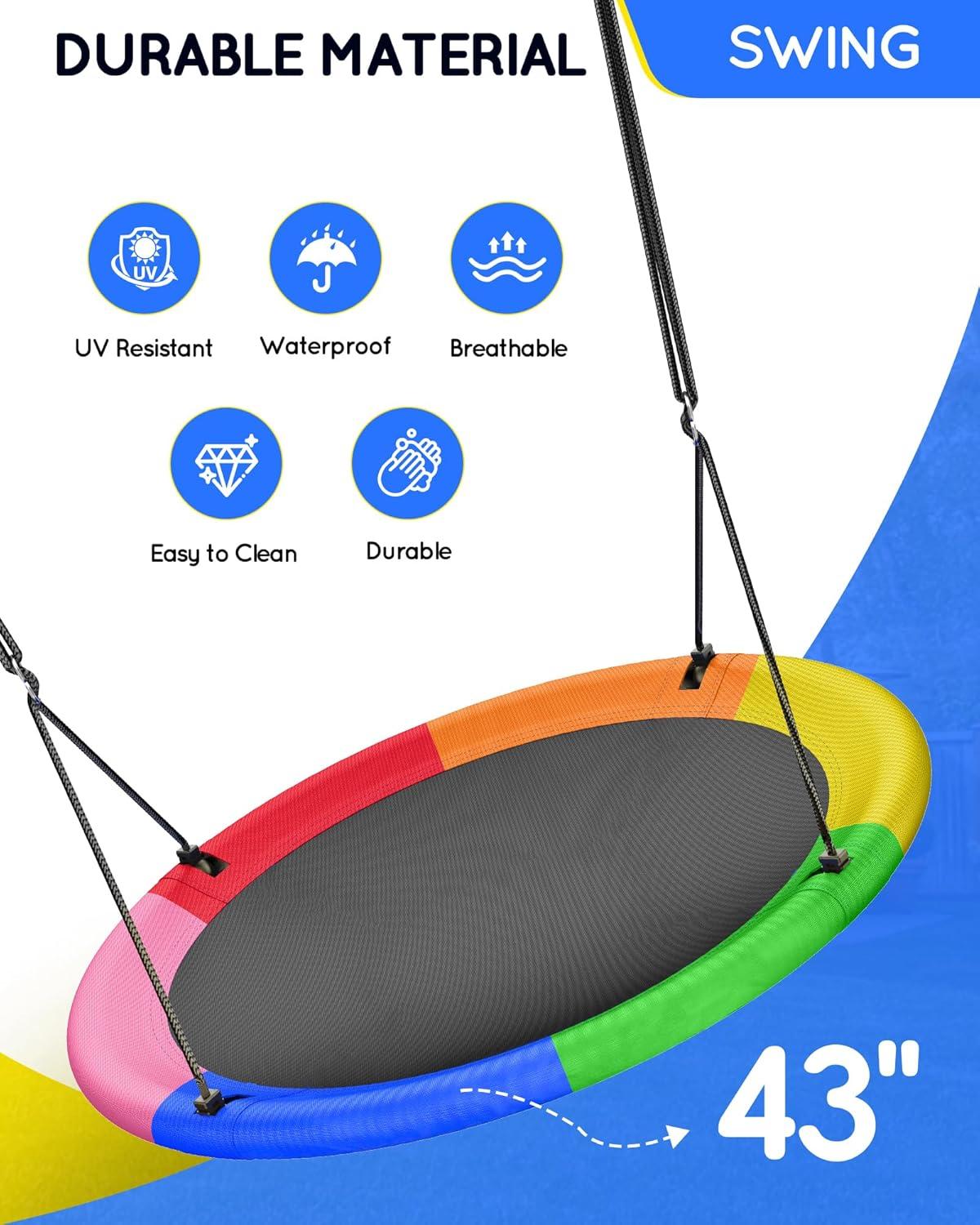 43" Multicolor Waterproof Saucer Tree Swing with Adjustable Straps