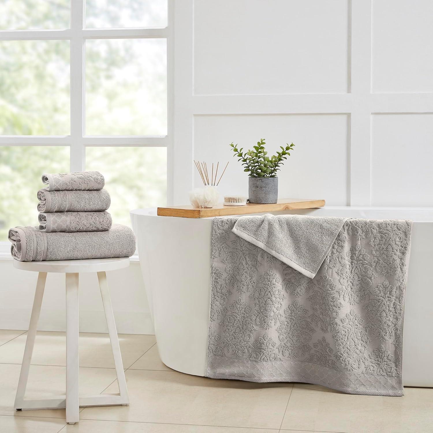 Modern Threads 6-Piece Damask Jacquard/Solid Ultra Soft 550GSM 100% Combed Cotton Towel Set with Embellished Borders & Reviews | Wayfair