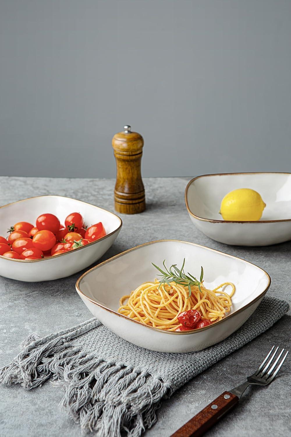 Famiware 8'' Stoneware Large Square Pasta Bowl (Set of 4)