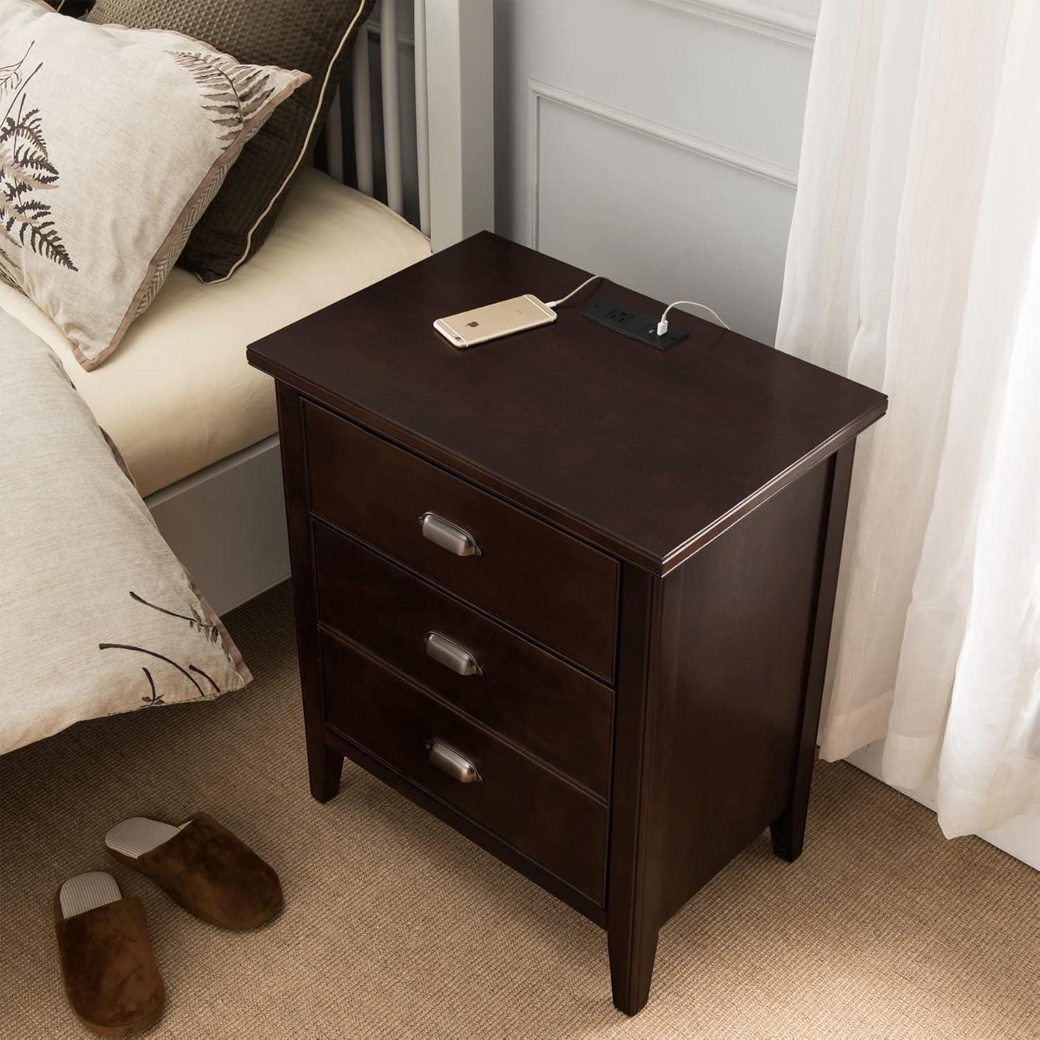 Leick Home 10522 Laurent Nightstand with Drawer, Door with USB-C Fast Charging Station and AC/USB Outlet, Chocolate Cherry